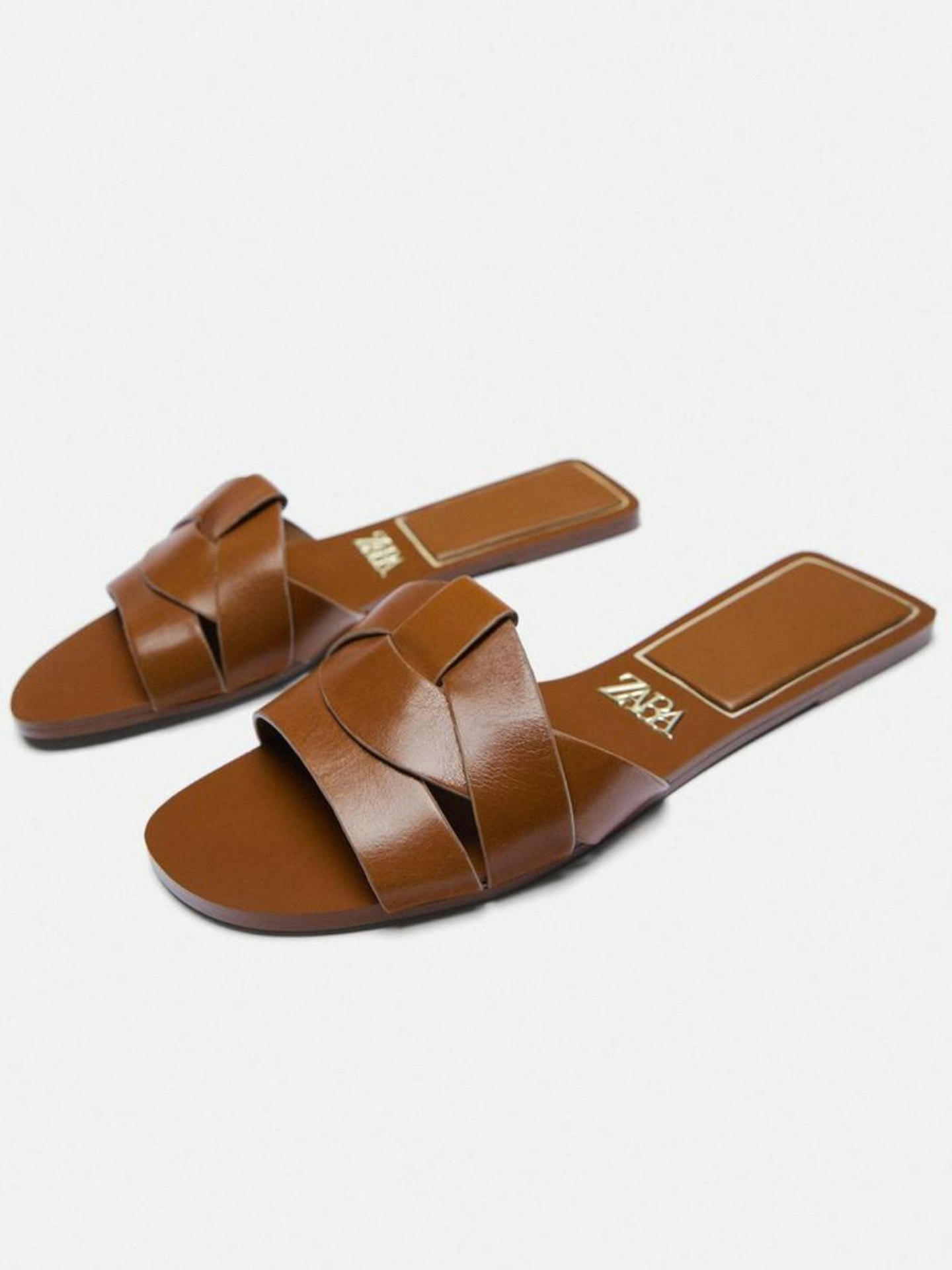 Zara, Flat Criss-Cross Leather Slider Sandals