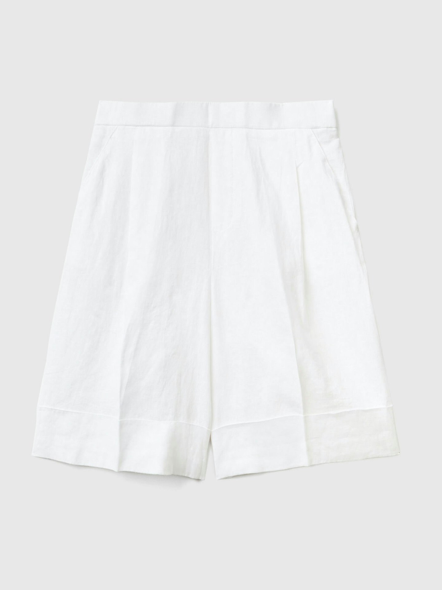 Benetton, 100% Linen Bermudas With Cuffs