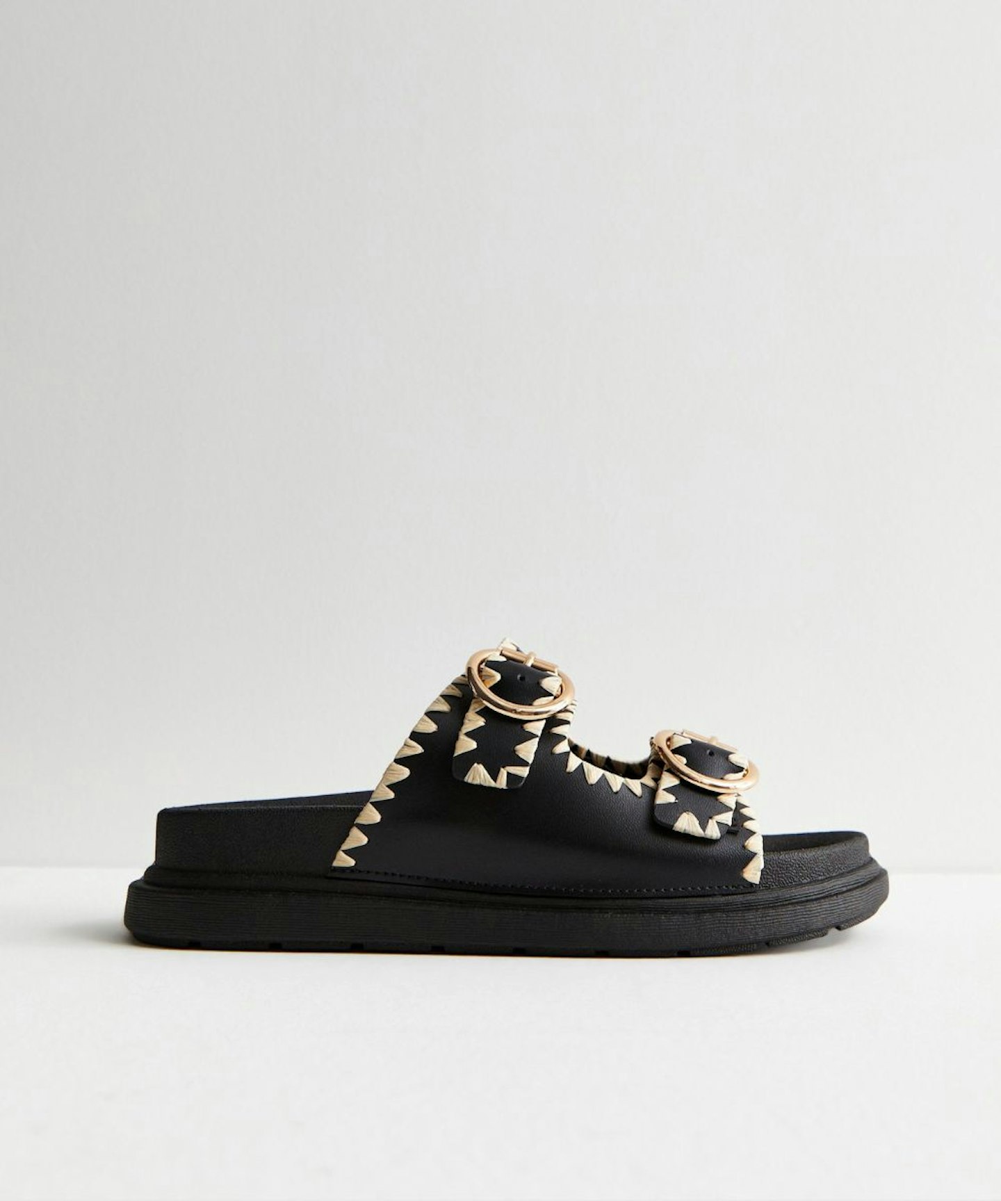 New Look, Black Whipstitch Chunky Sliders
