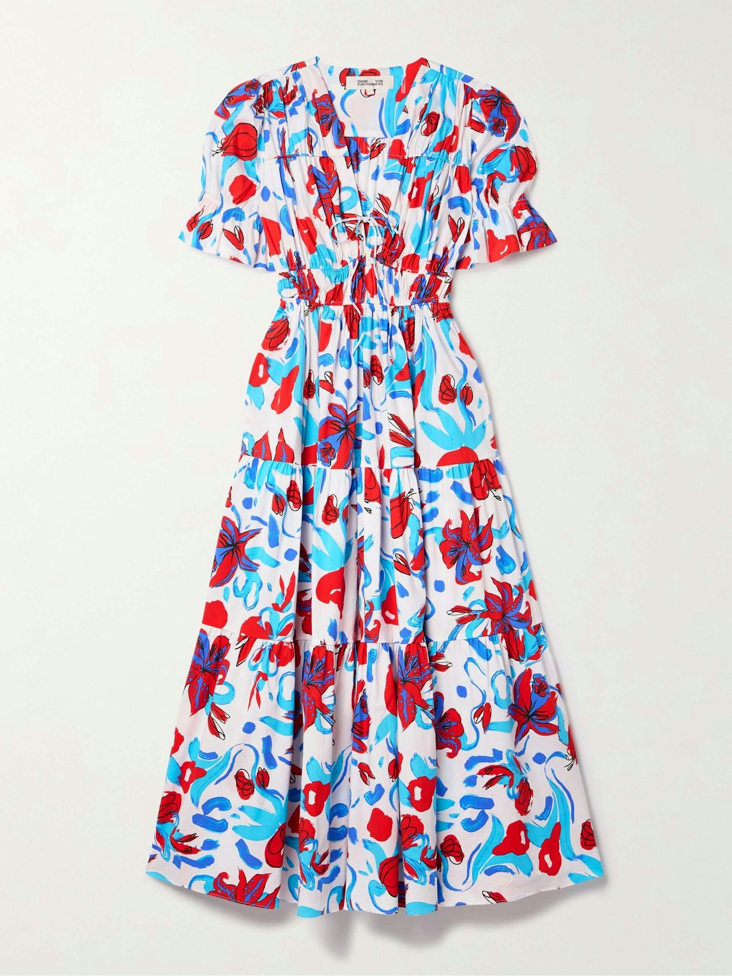Diane Von Furstenberg, Avery Gathered Tiered Floral-Print Cotton-Blend Poplin Midi Dress