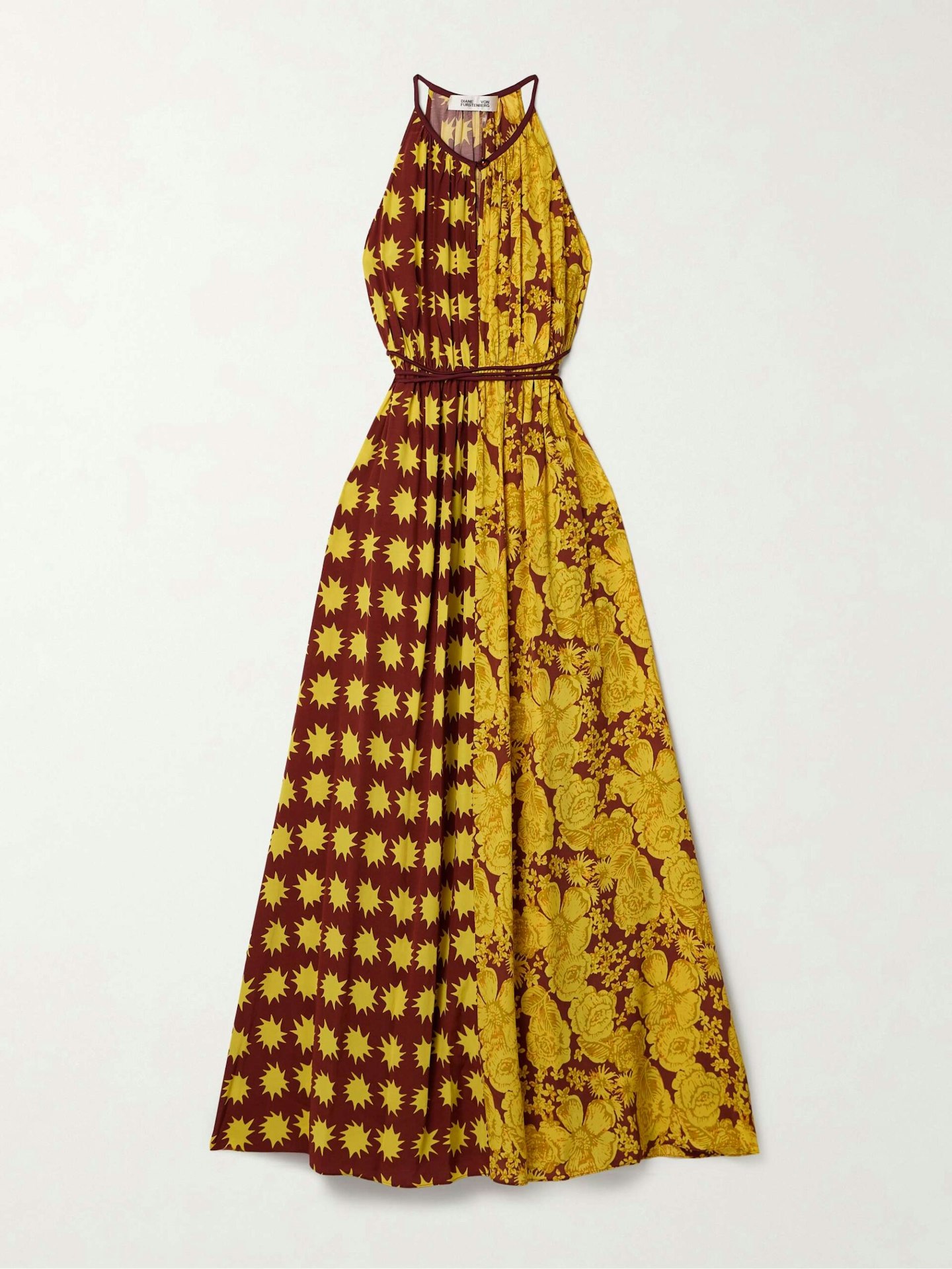 Diane Von Furstenberg, Darla Tie-Detailed Gathered Printed Crepe De Chine Maxi Dress
