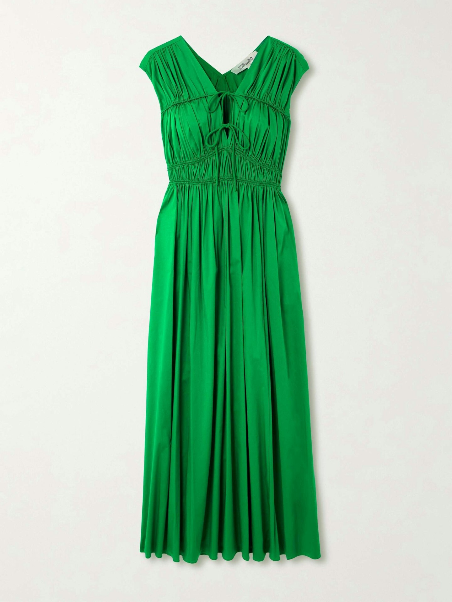Diane Von Furstenberg, Gillian Tie-Detailed Ruched Gathered Cotton-Blend Midi Dress