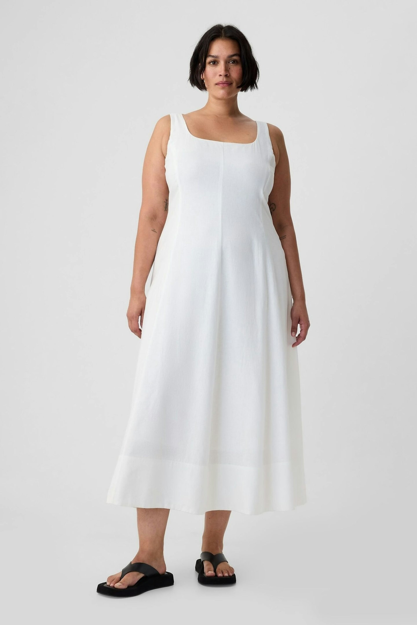 Gap, Linen-Blend Square-Neck Midi Dress