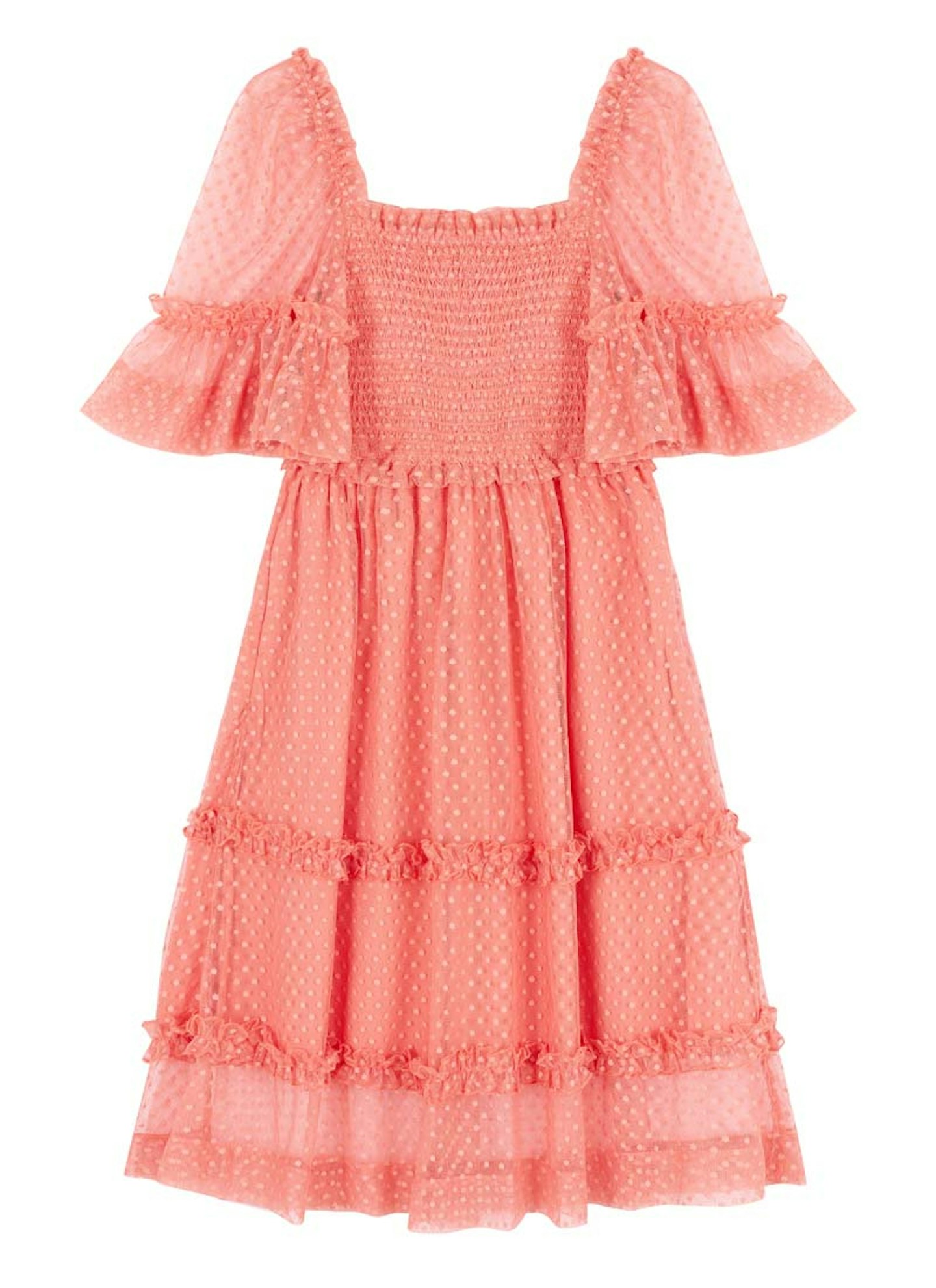 Joanie Jini Square Neck Polka Dot Mesh Dress - Pink