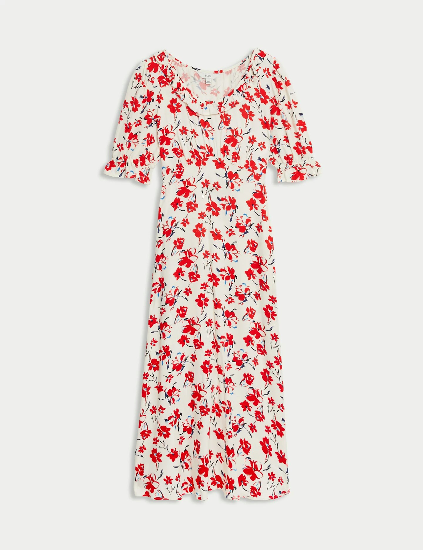 M&S, Printed Frill Detail Maxi Tea Dress