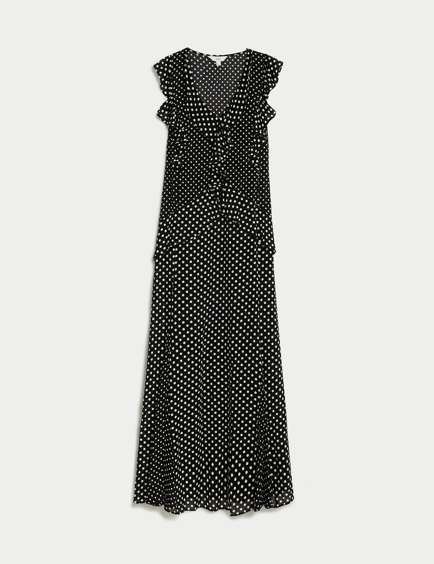 M&S, Polka Dot V-Neck Ruffle Maxi Column Dress