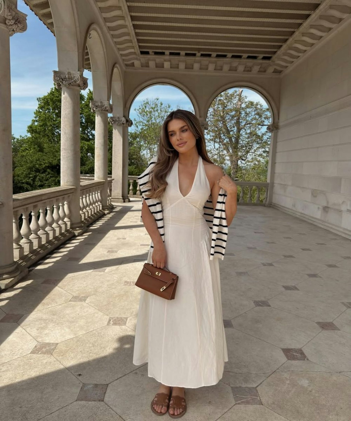 Chloe Lloyd wearing a mango linen dress