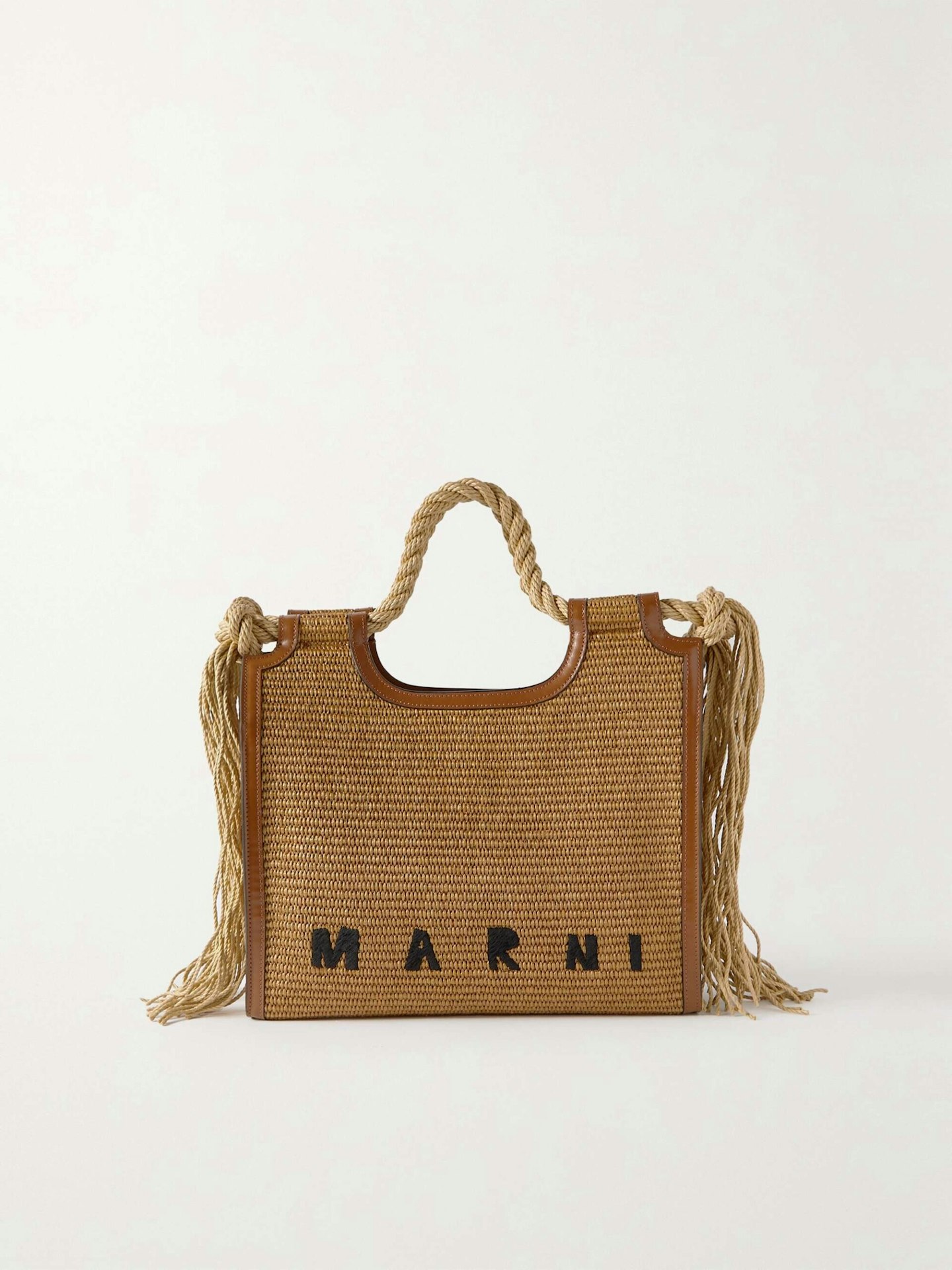 Marni, Marcel Leather-Trimmed Embroidered Faux Raffia Tote