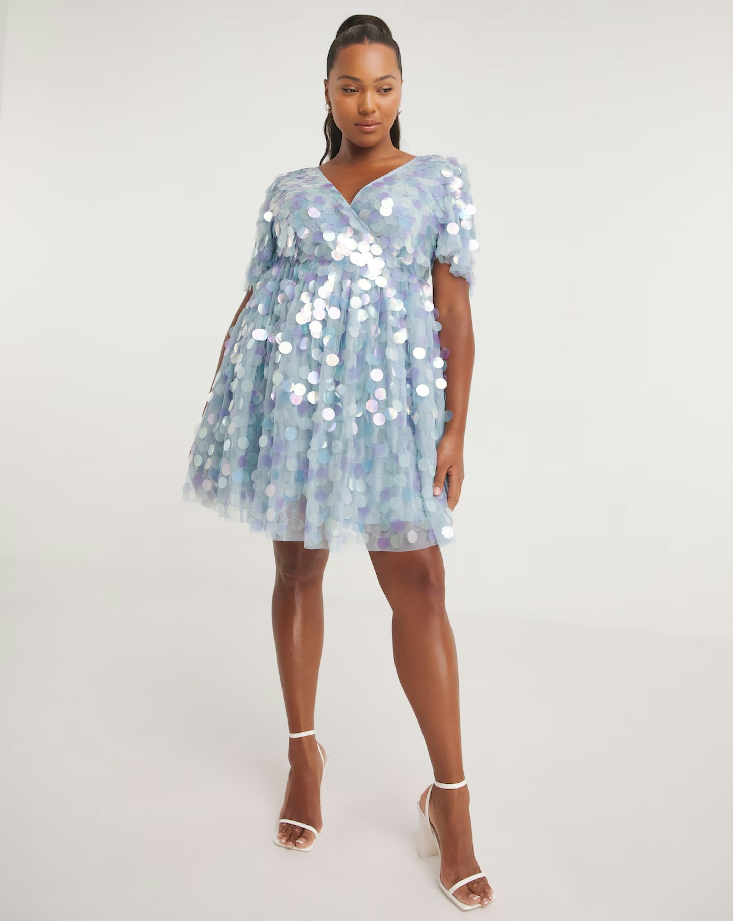 Simply Be Maya Curve Wrap Front Tulle Sequin Mini Dress