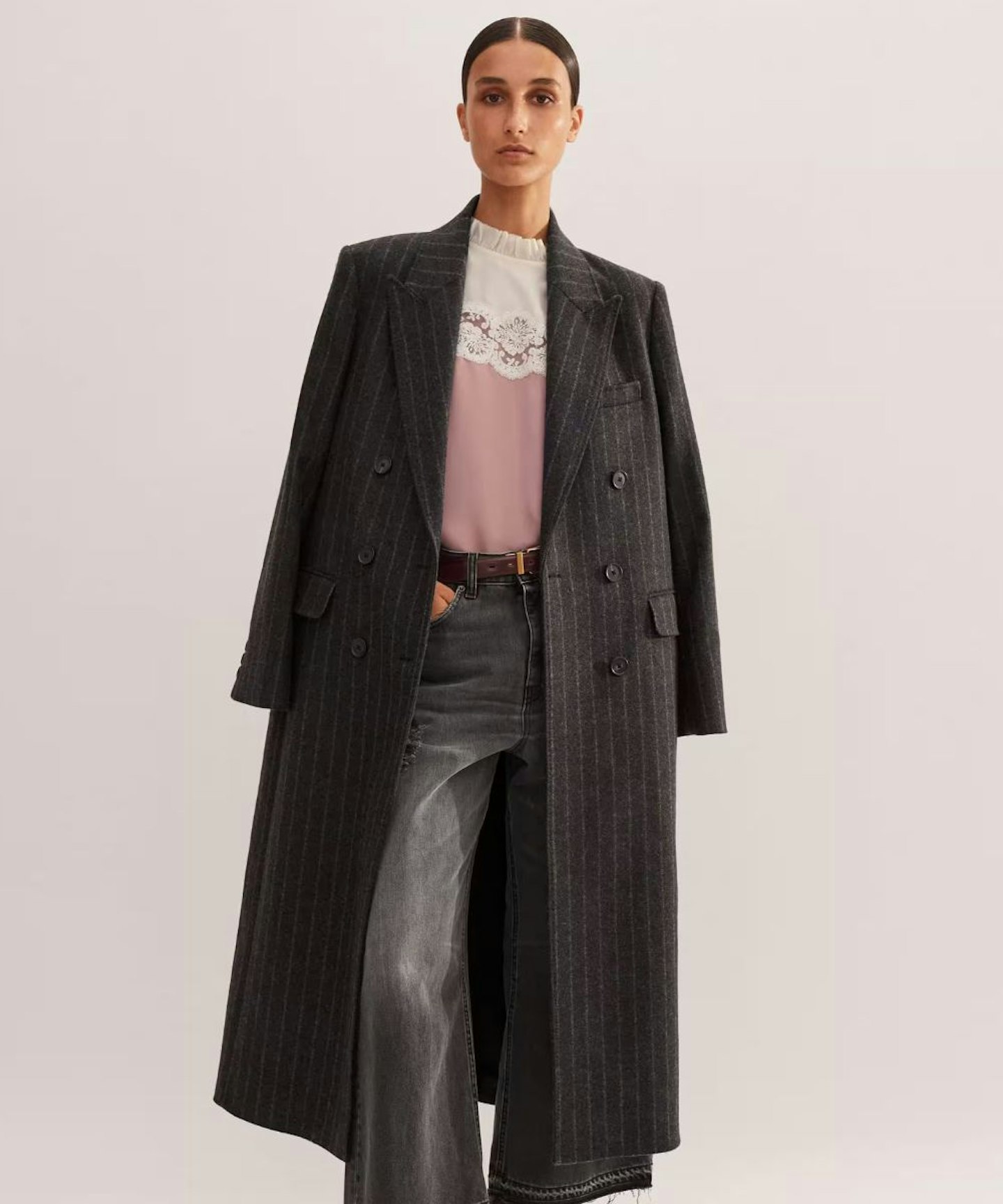 Wool-Blend Tomboy Pinstripe Coat