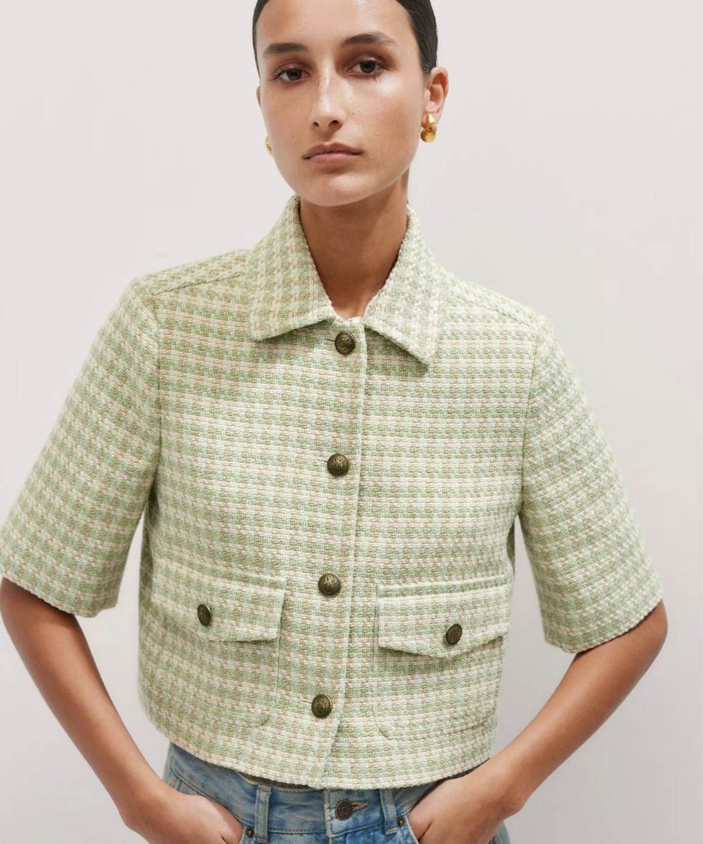 ME+EM Dogtooth Short Sleeve Jacket