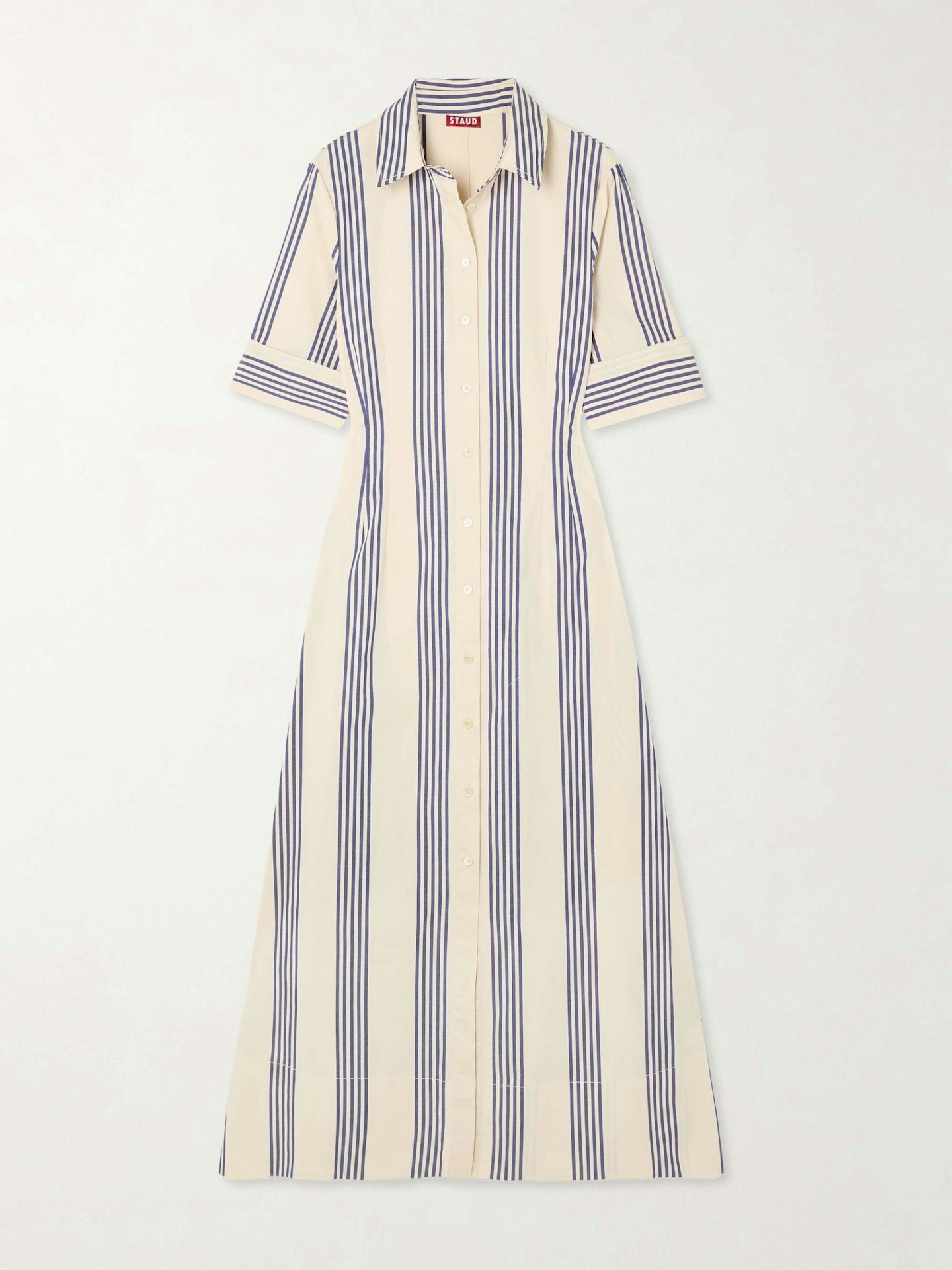 Staud, Joan Striped Cotton-Blend Poplin Midi Shirt Dress