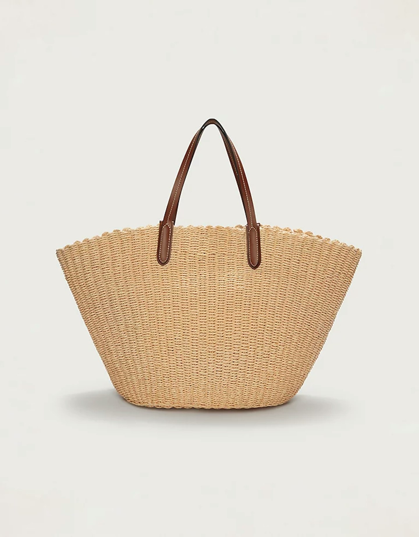 The White Company, Leather Trim Straw Basket Tote Bag