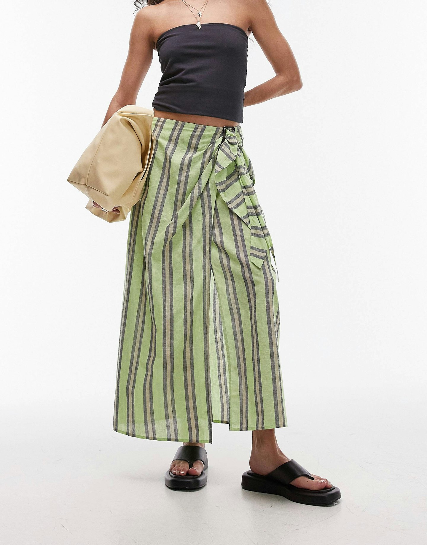 Topshop, Stripe Sarong With Buckle In Green