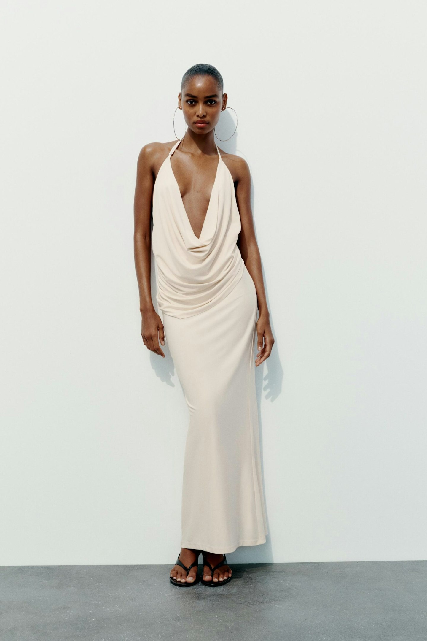 Zara, Long Draped Halter Dress