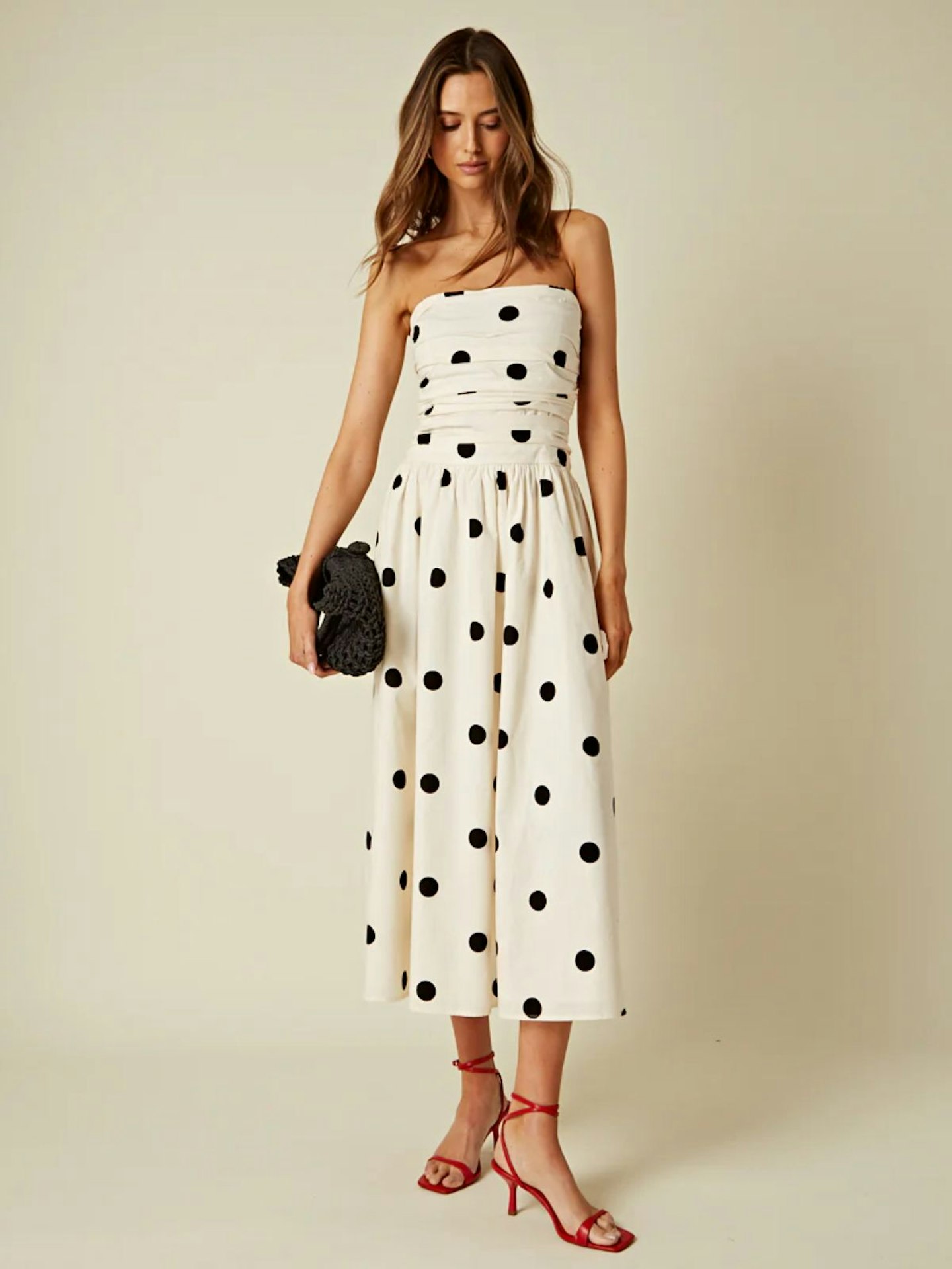 White Polka Dot Bandeau Felicity Midi Dress