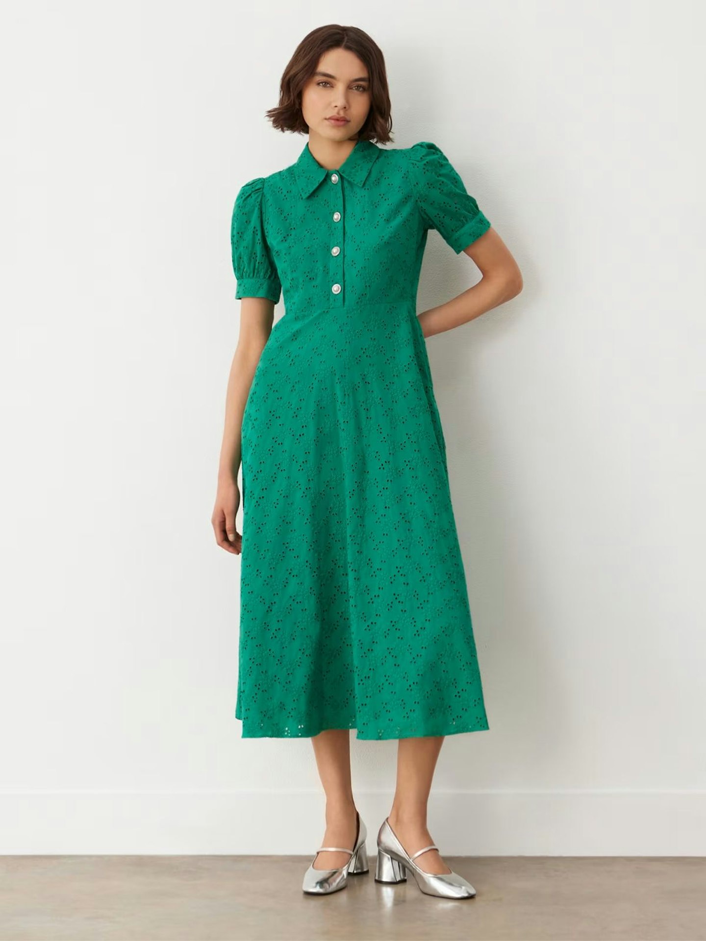 Finery London Pure Cotton Embroidered Midi Tea Dress