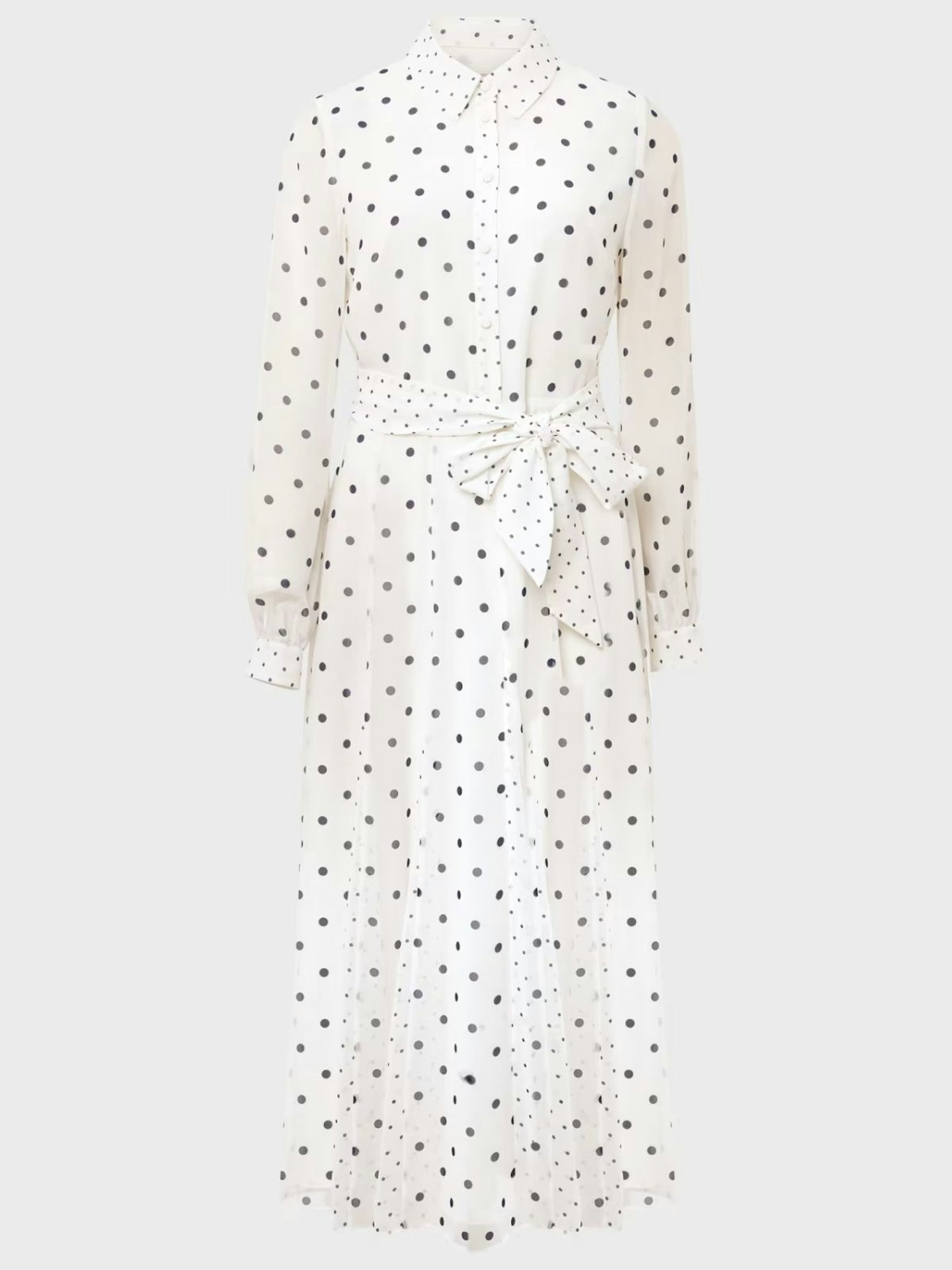 HOBBS Polka Dot Collared Midi Waisted Dress