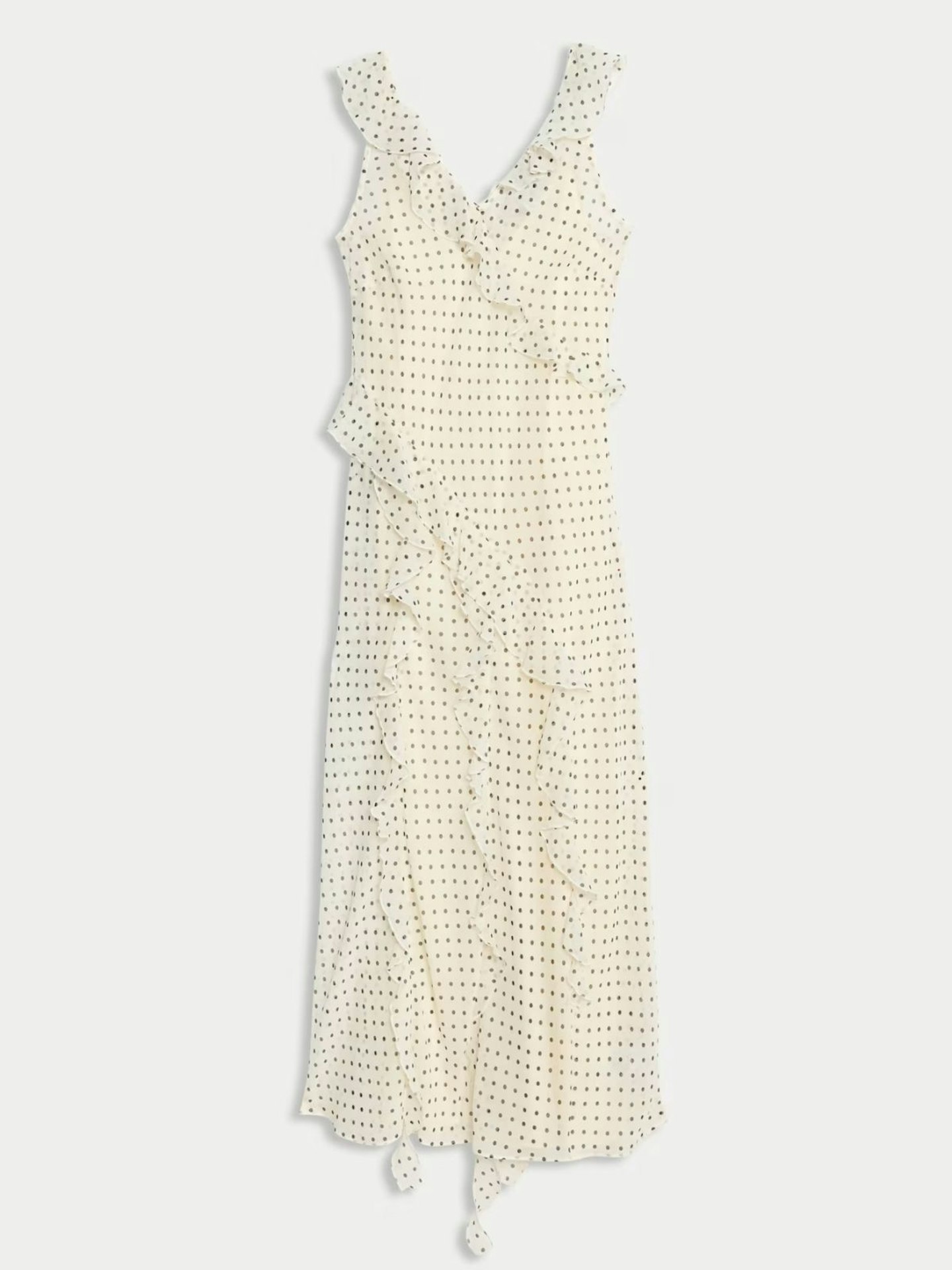 Polka Dot V-Neck Ruffle Midaxi Column Dress