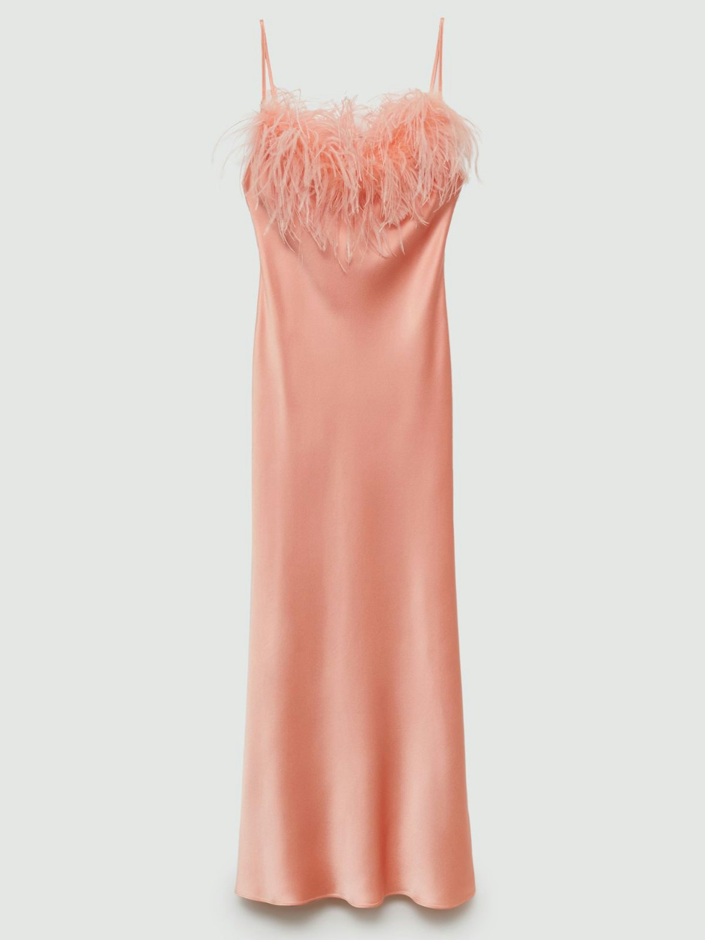 Satin Dress With Feather Detail