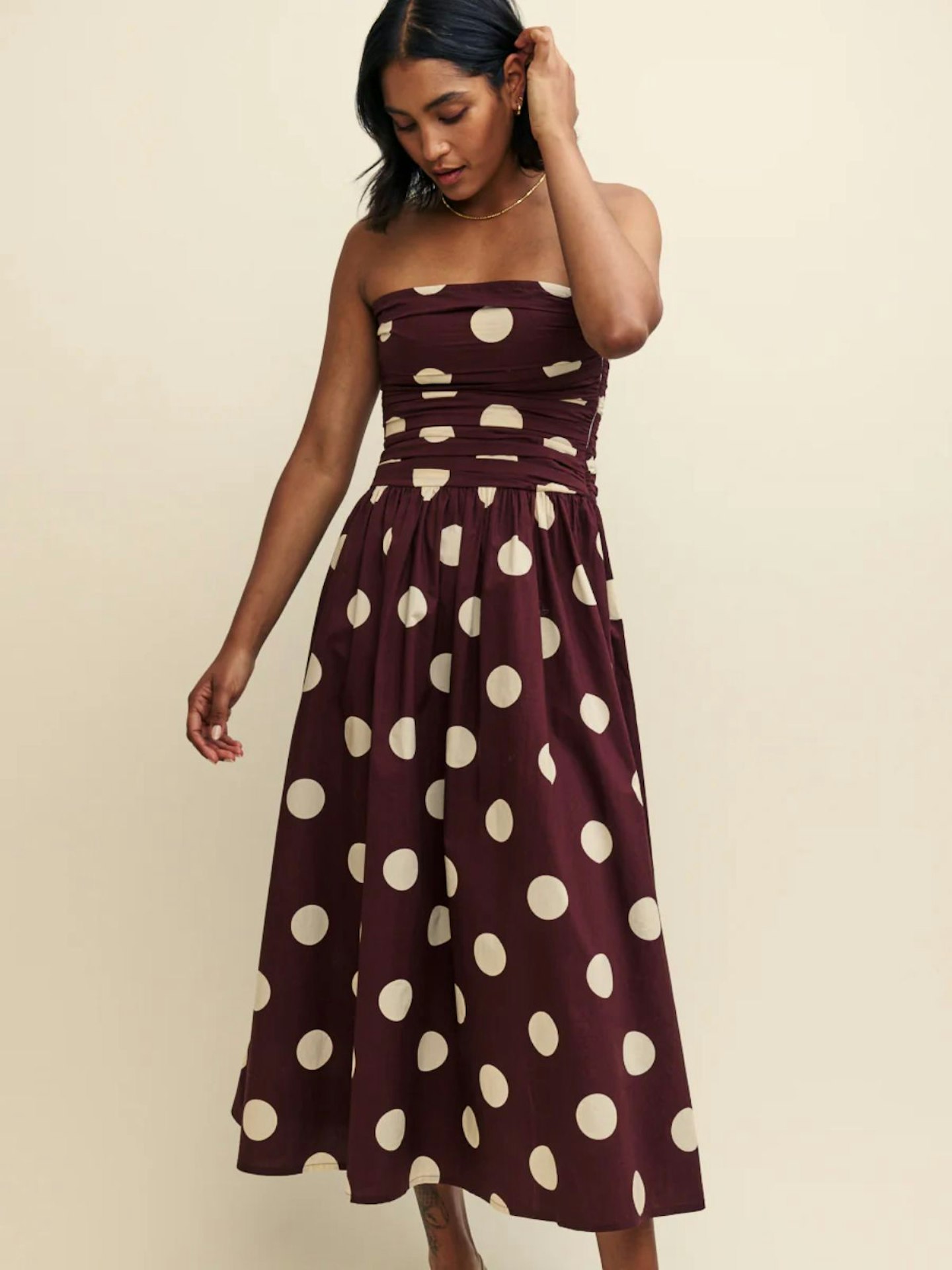 Brown Spot Print Bandeau Felicity Midi Dress