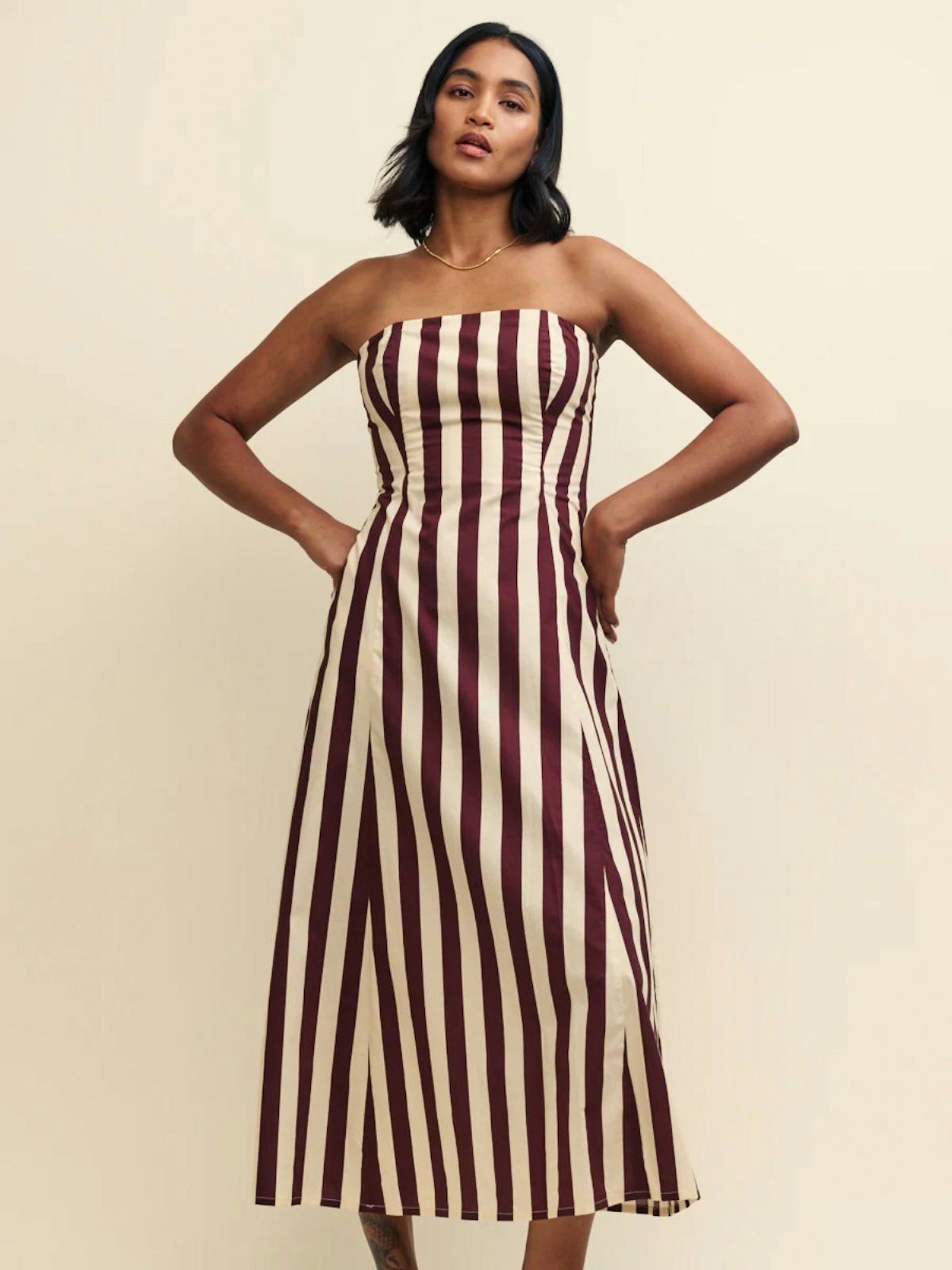 Brown Stripe Bandeau Theodora Midaxi Dress