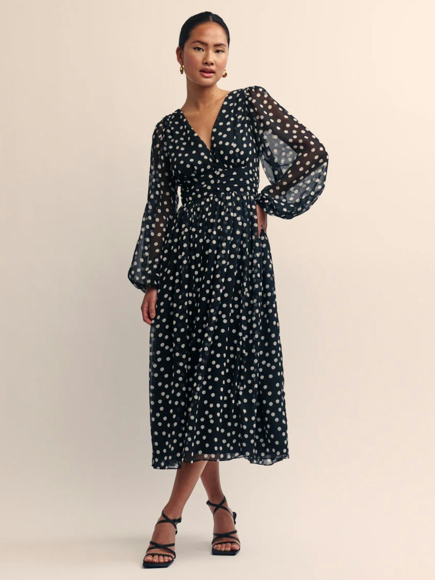 Black Polka Dot Anya Midi Dress