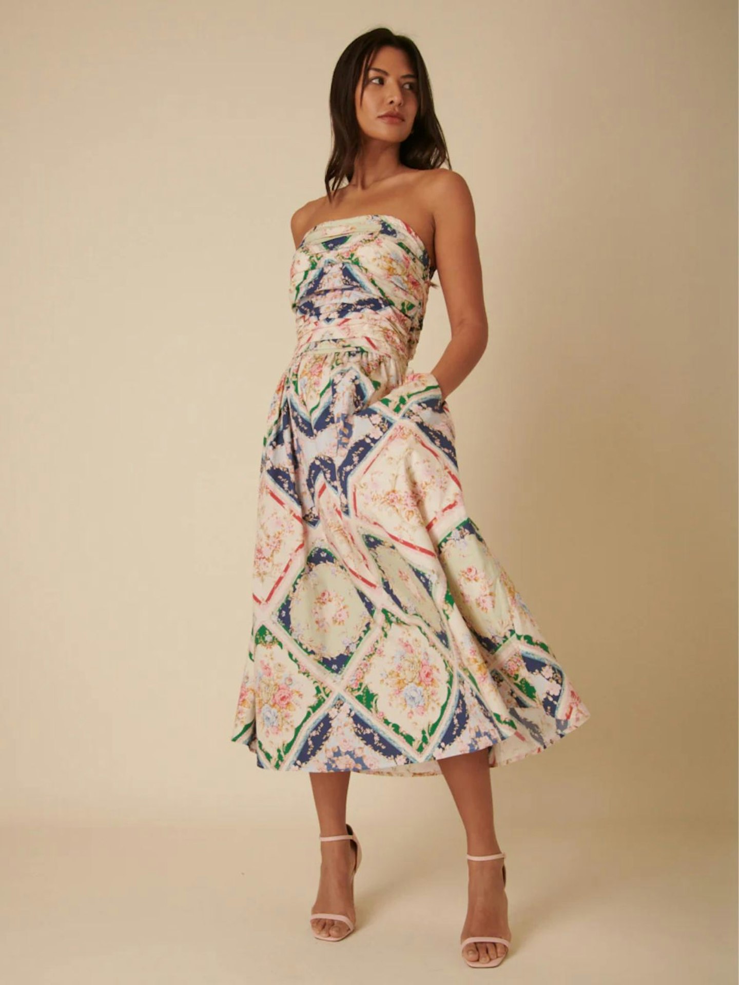 Abstract Floral Bandeau Felicity Midi Dress