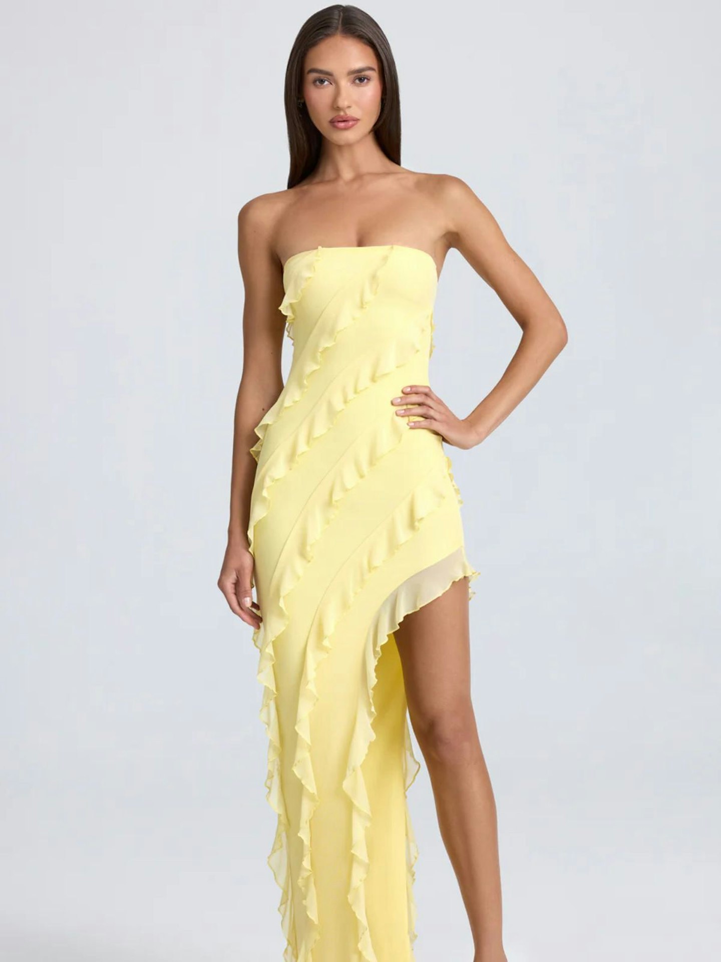 Oh Polly Nevali Bandeau Ruffle-Trim Maxi Dress