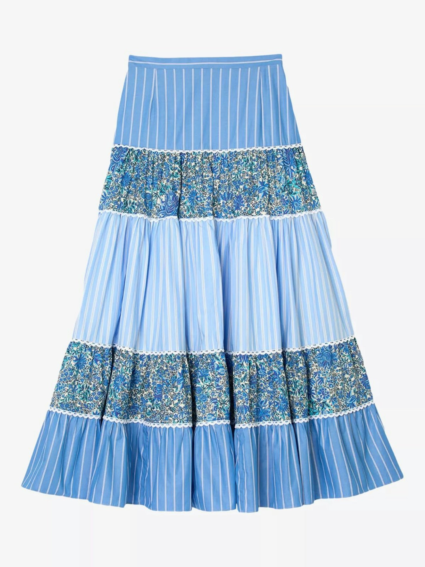 Sandro Patchwork Ruffled Cotton Maxi Skirt