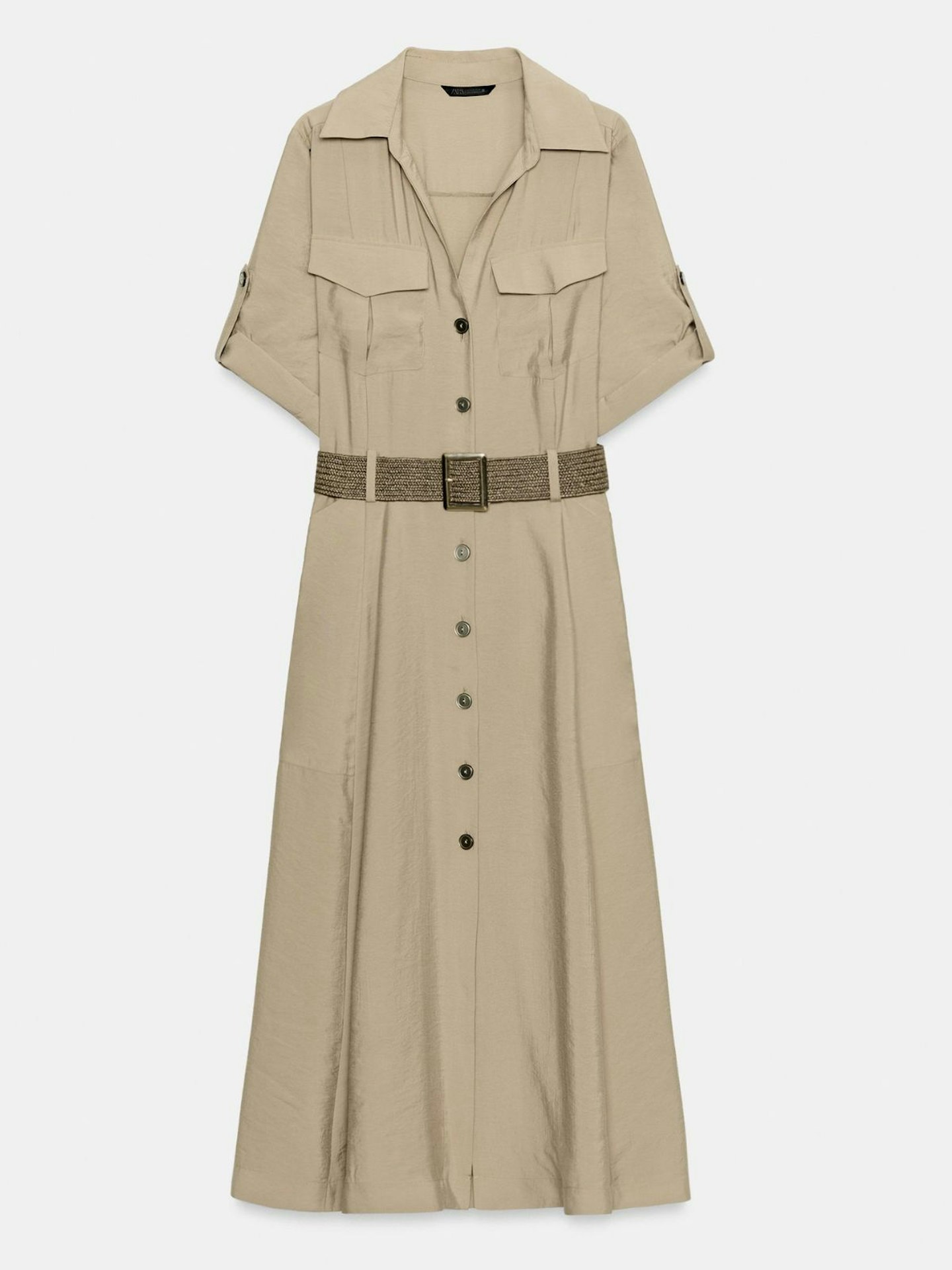 zara shirt dress khaki ZARA MIDI SHIRT DRESS ZW COLLECTION
