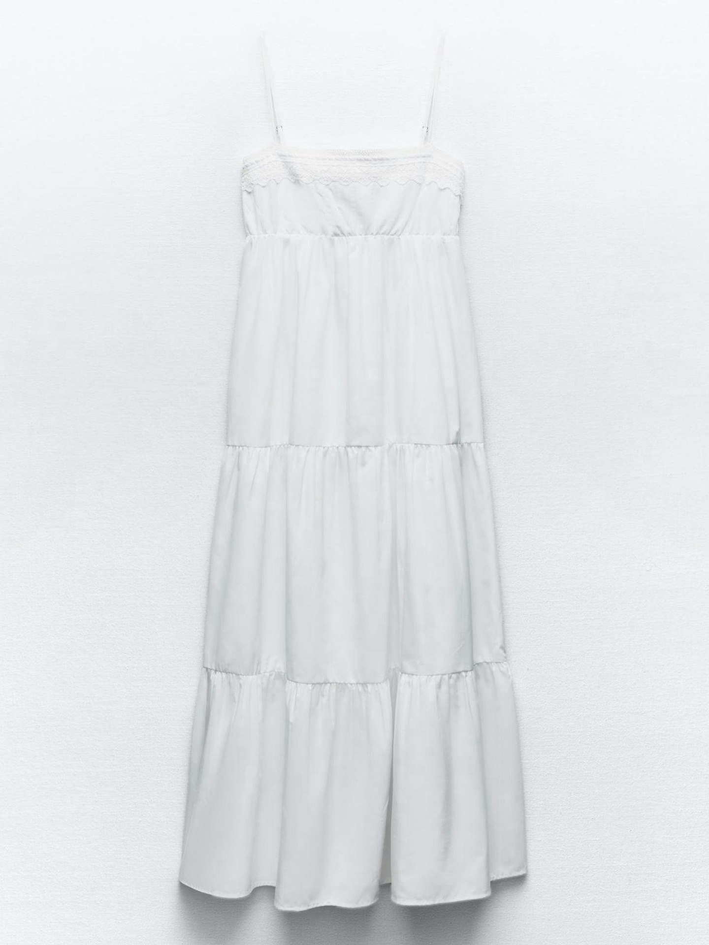 Zara Contrast Poplin Tiered Midi Dress