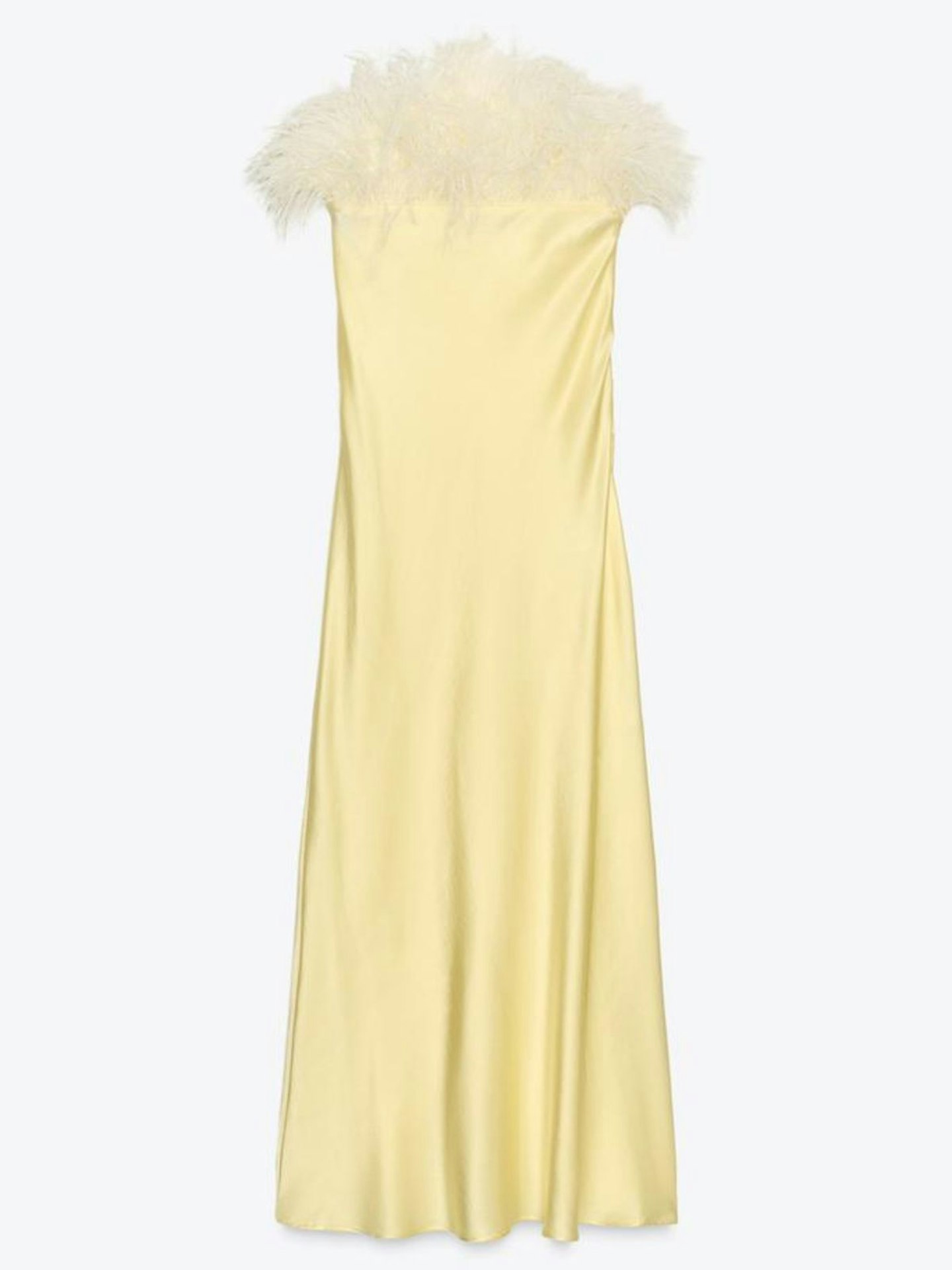 Feathered Satin Midi Dress