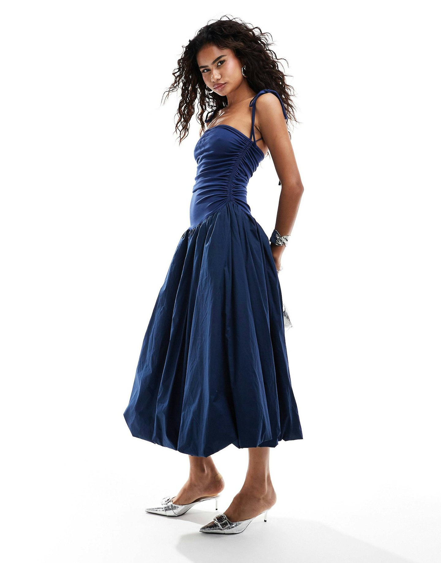 Amy Lynn Puffball Midi Dress In Navy