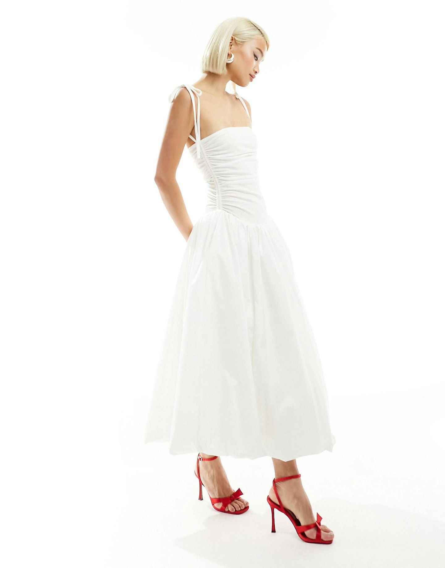 Amy Lynn Puffball Midi Dress In White