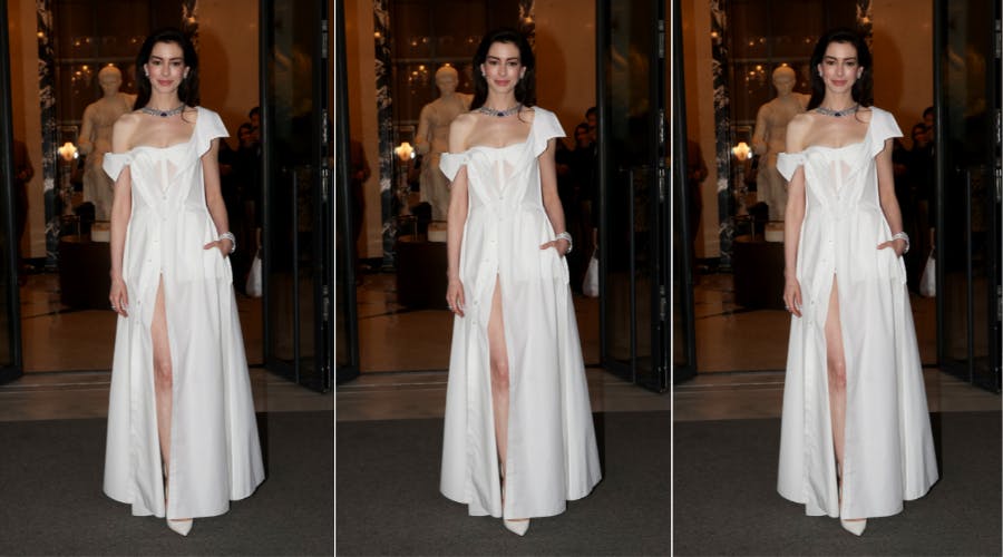 anne hathaway shirt dress gap Anne Hathaway's Gap Gown on Sale for $158