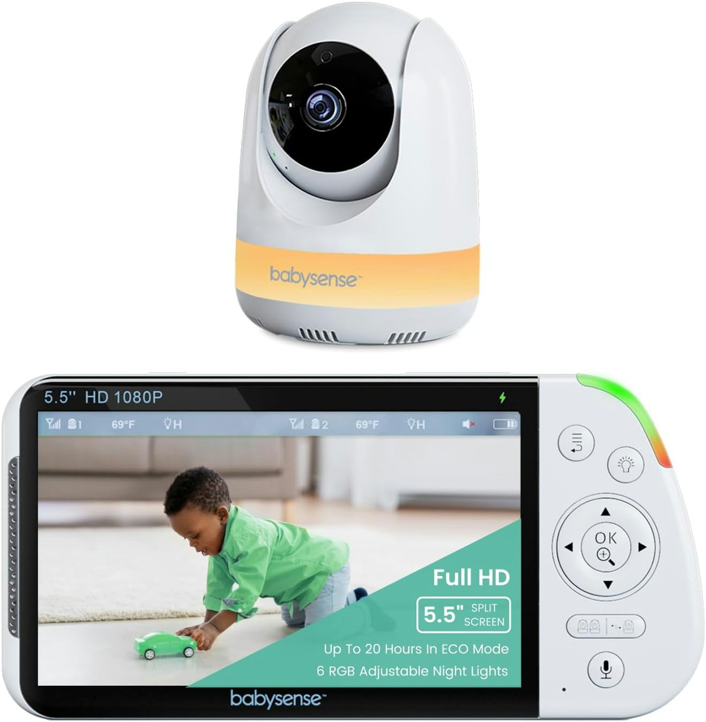Babysense 5.5” 1080p Full HD Split-Screen Baby Monitor