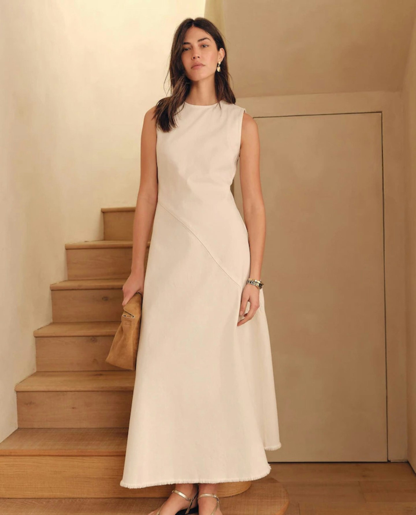 Ecru Sleeveless Denim Maxi Dress