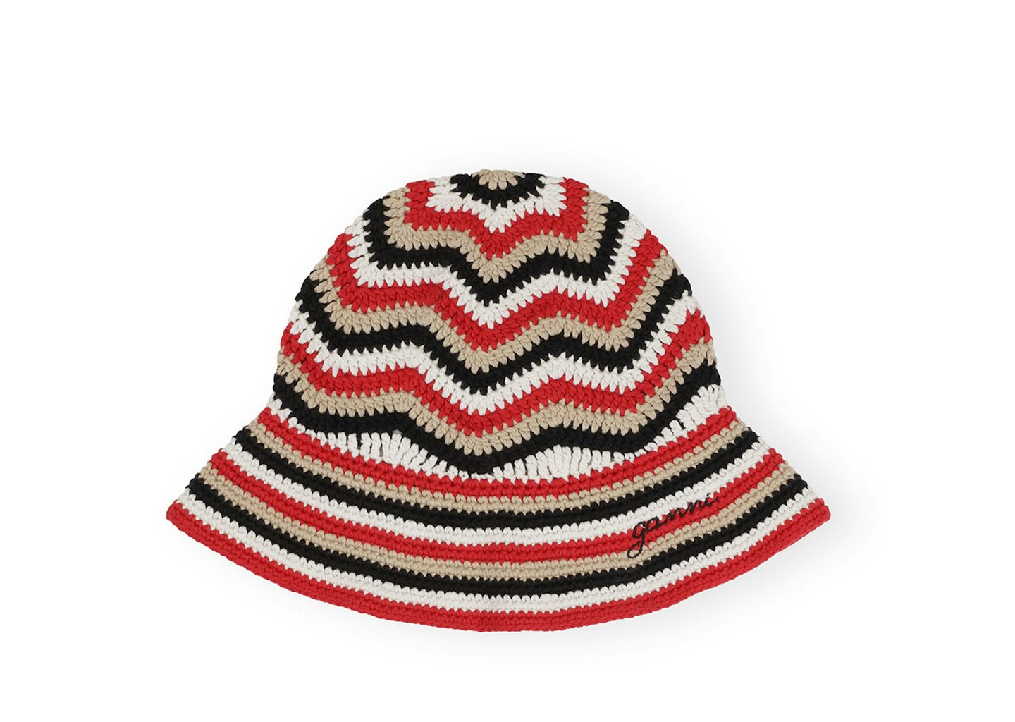 Ganni, Red Cotton Crochet Bucket Hat