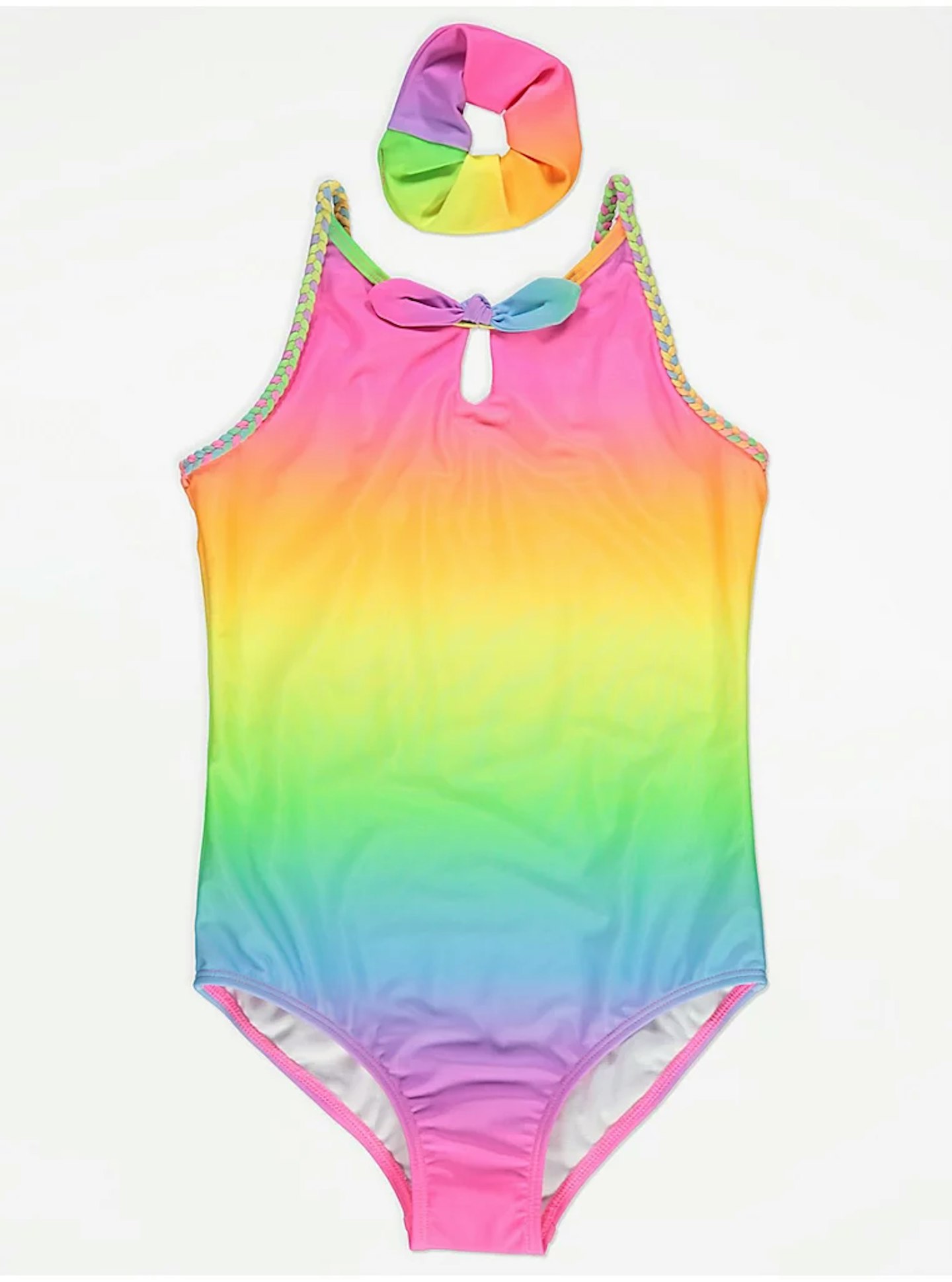 George Neon Rainbow Plaited Swimsuit and Scrunchie Set