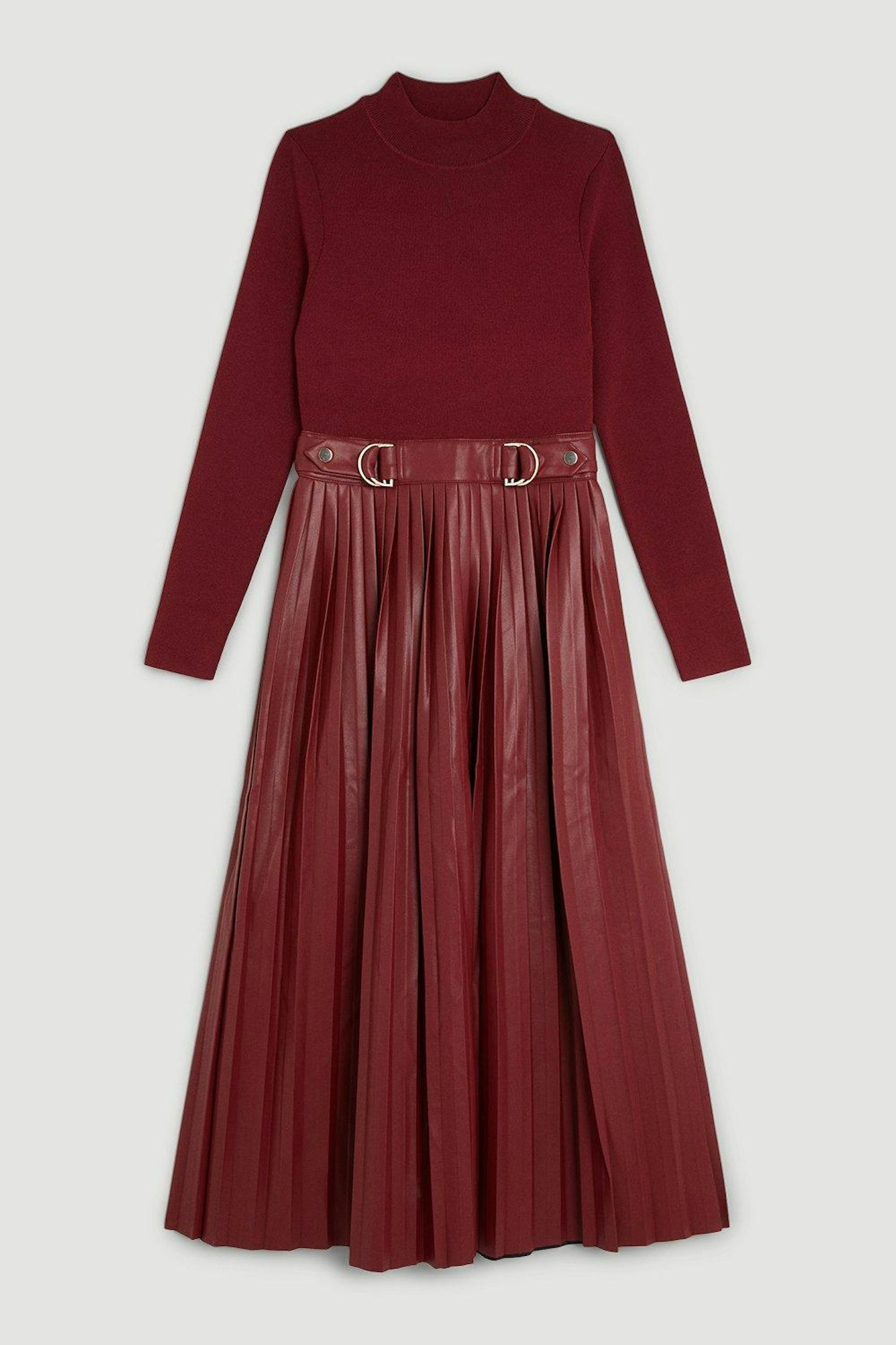 Karen Millen, PU Knit Pleated Skirt Midi Dress