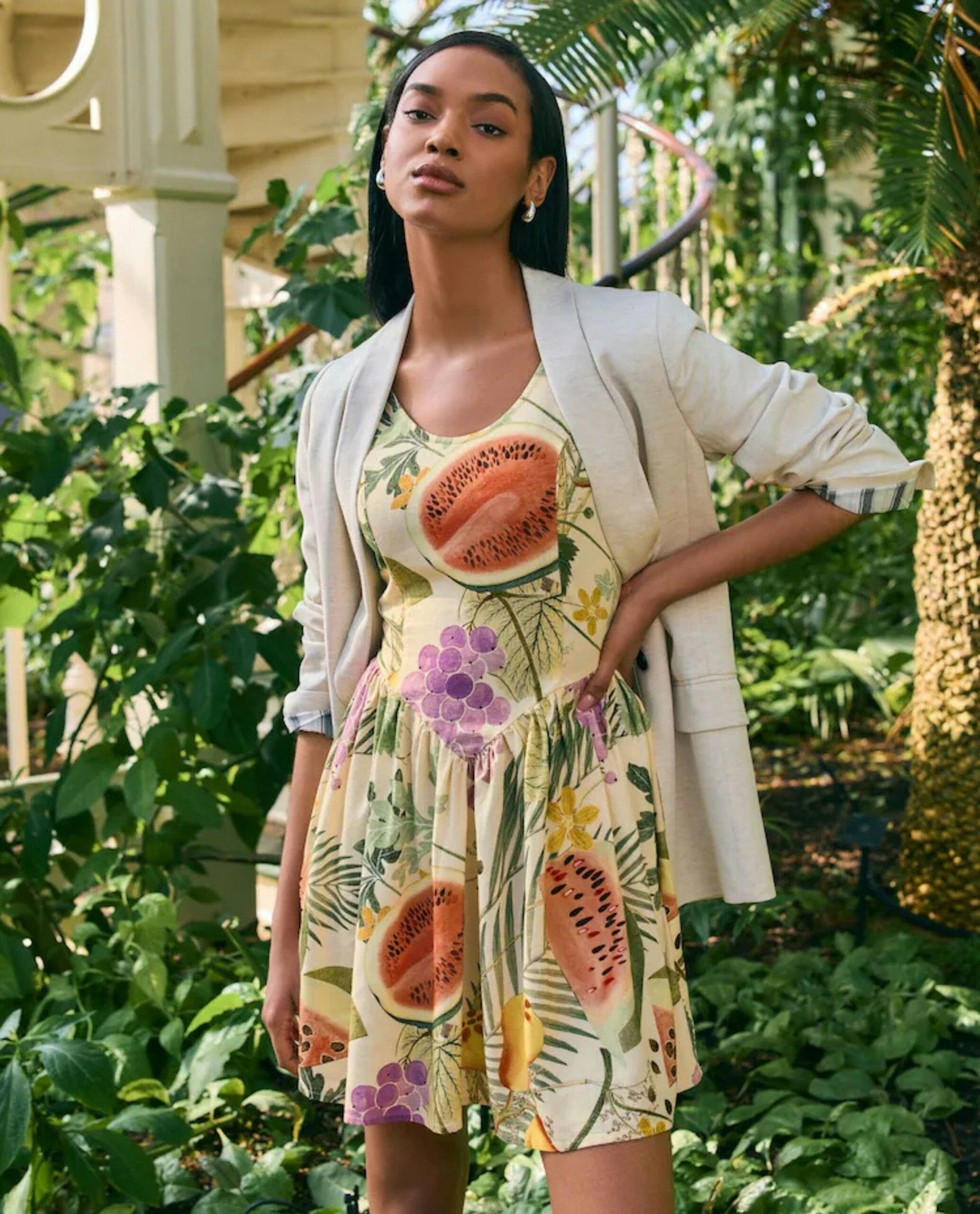 Scoop Neck Waisted Mini Dress With Linen