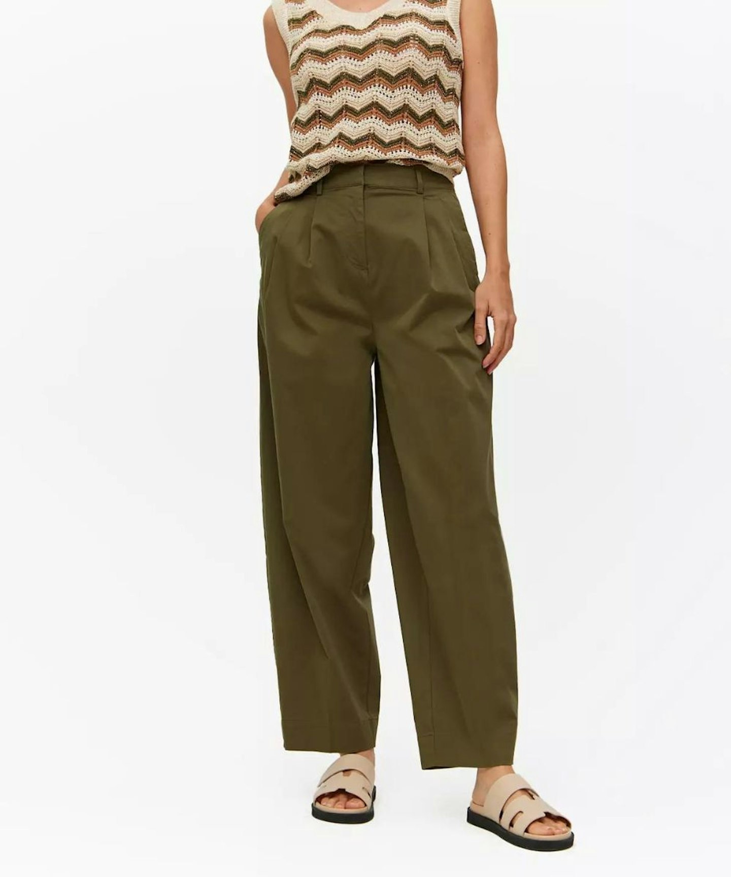 Khaki Barrel Leg Chino Trousers