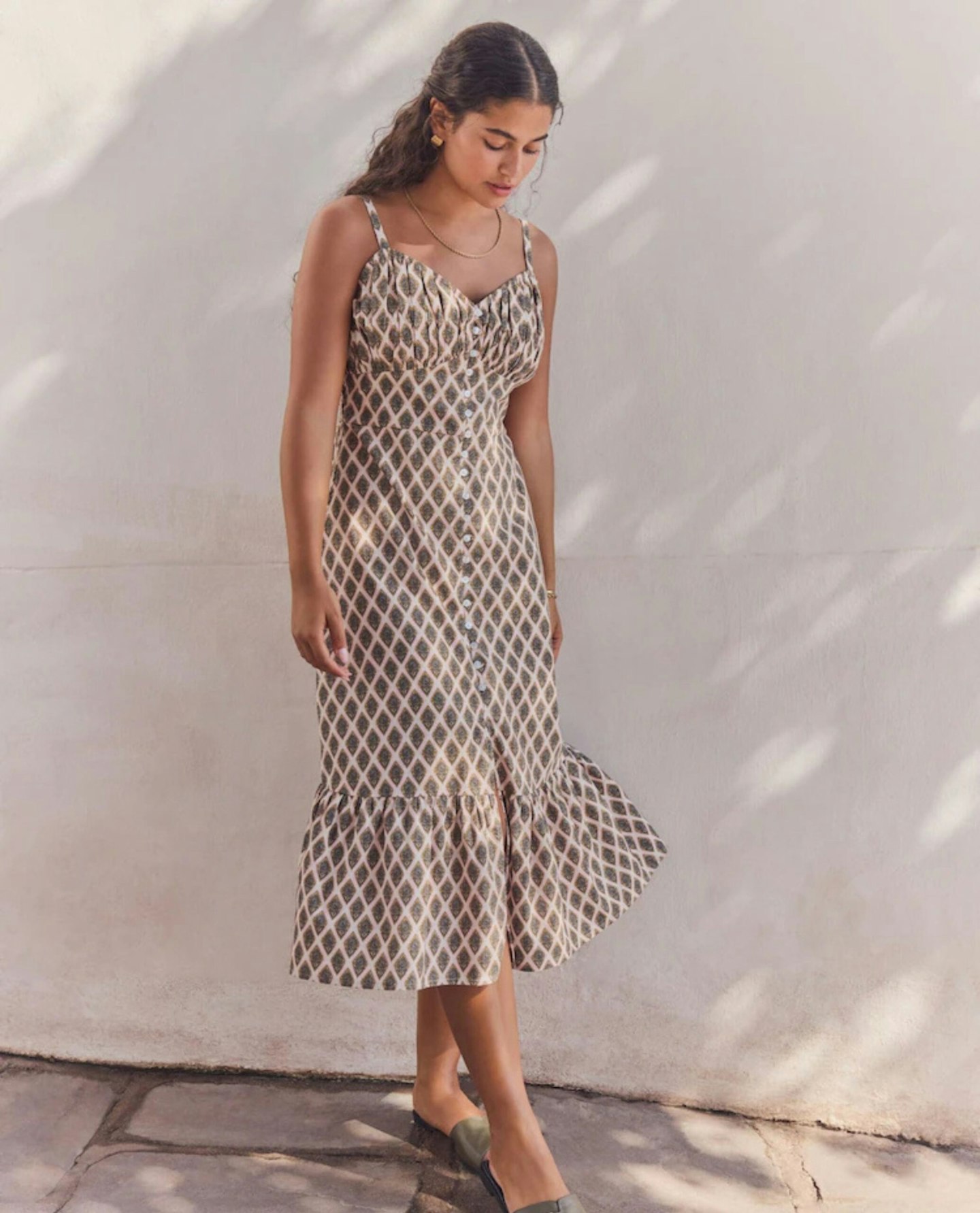 Linen Blend Midi Dress