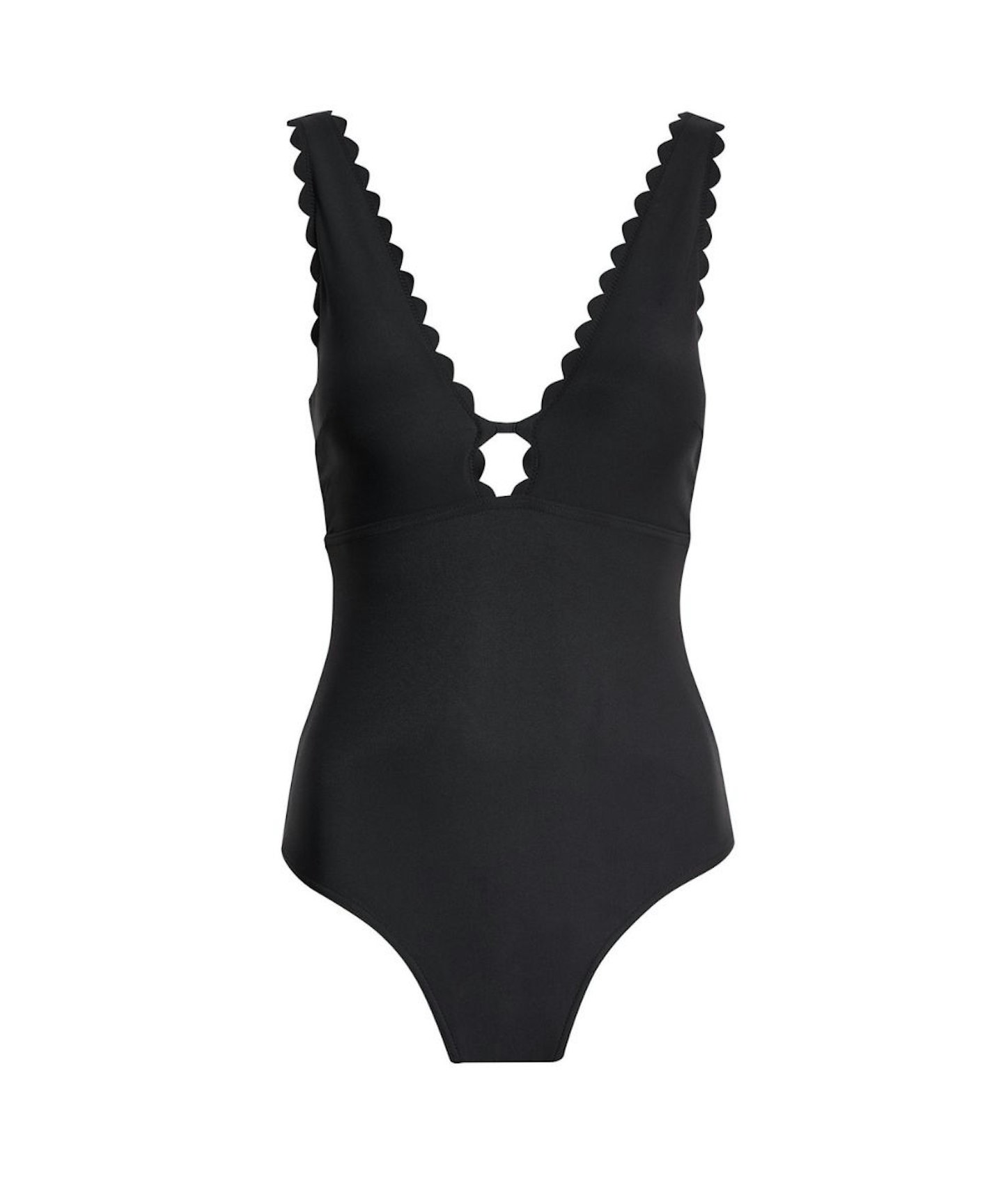 Padded Scallop Plunge Swimsuit, Black