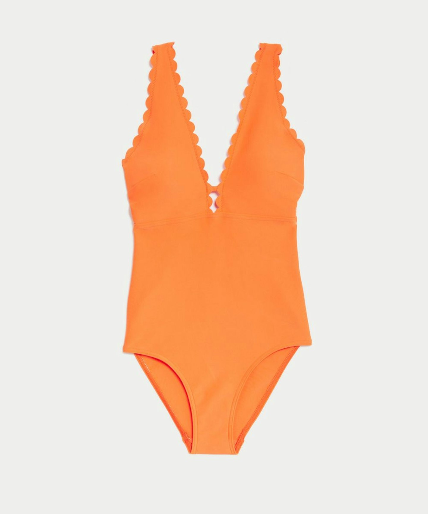 Padded Scallop Plunge Swimsuit, Orange