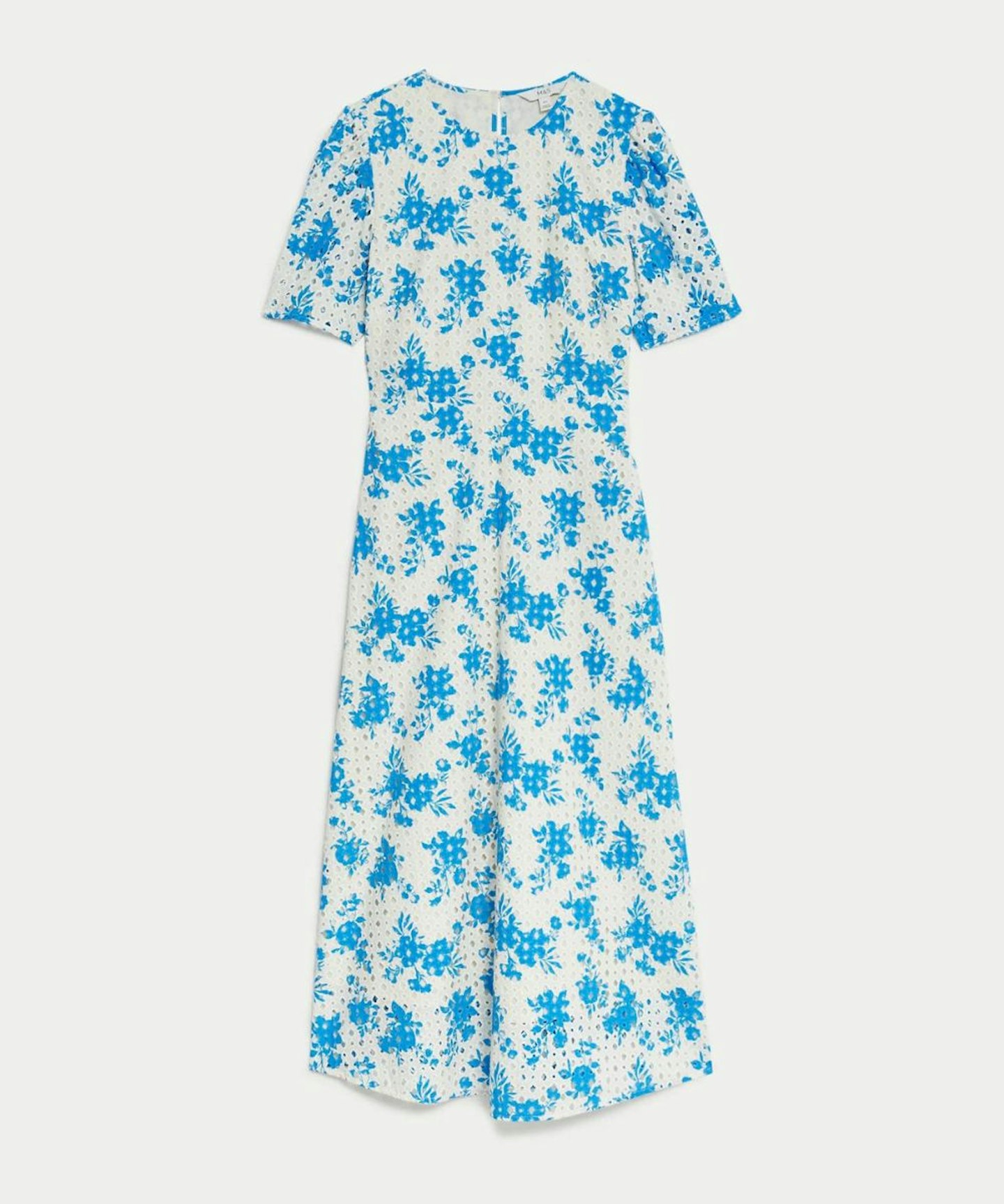 Pure Cotton Floral Cutwork Detail Midi Tea Dress