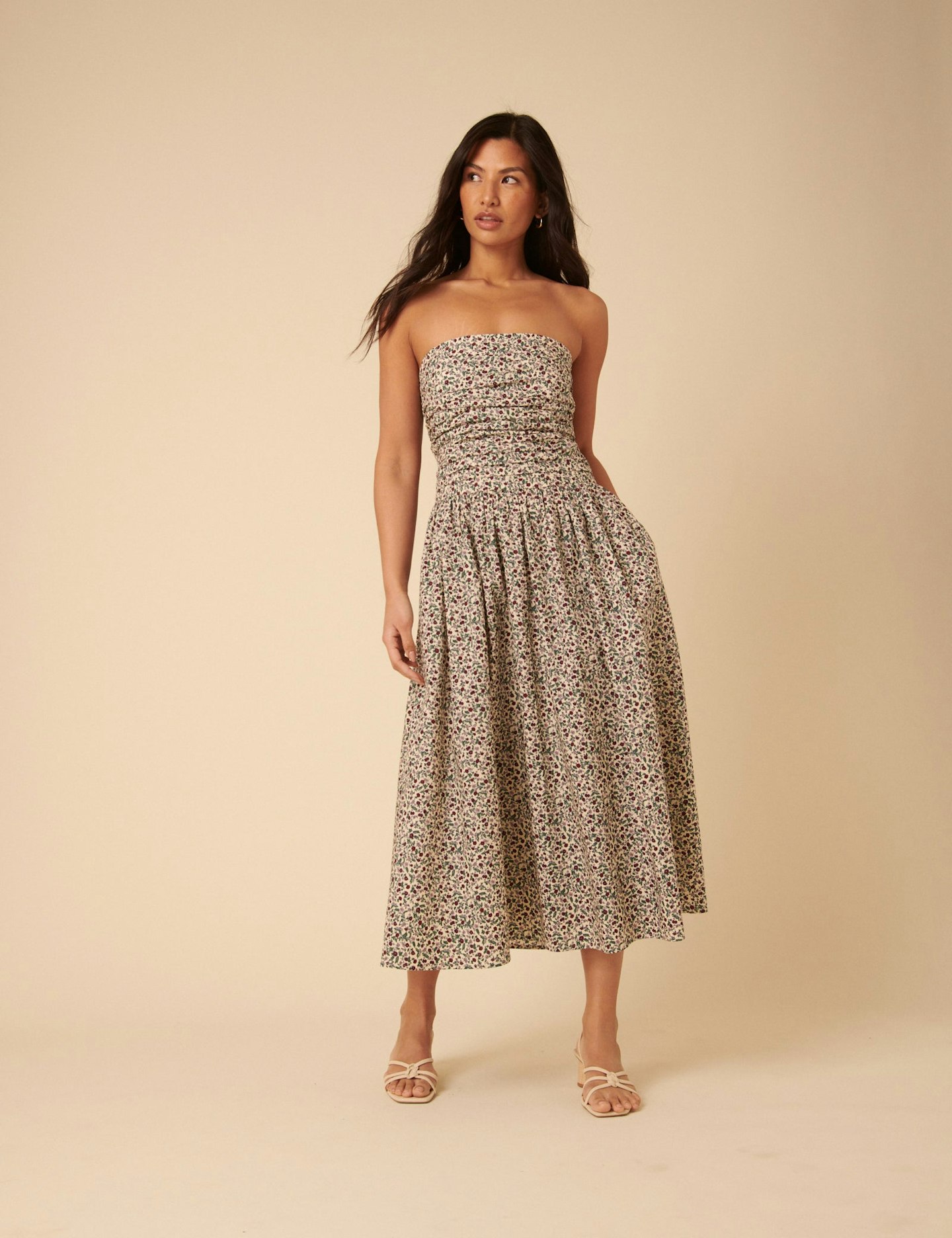 Nobody's Child, Creamy Ditsy Floral Bandeau Felicity Midi Dress