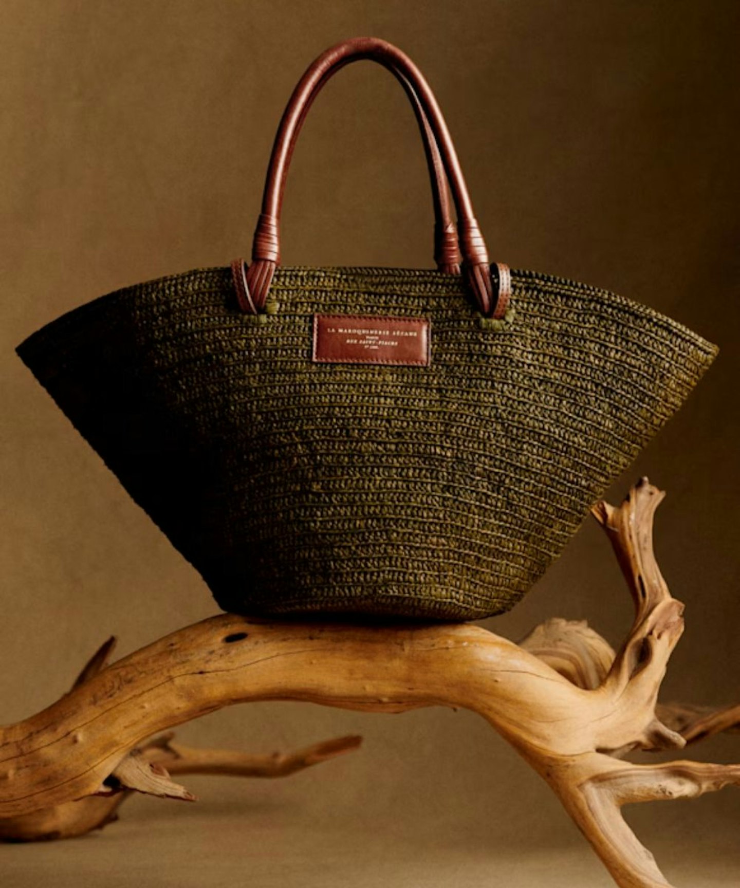 Justine Basket Bag, Khaki Raffia
