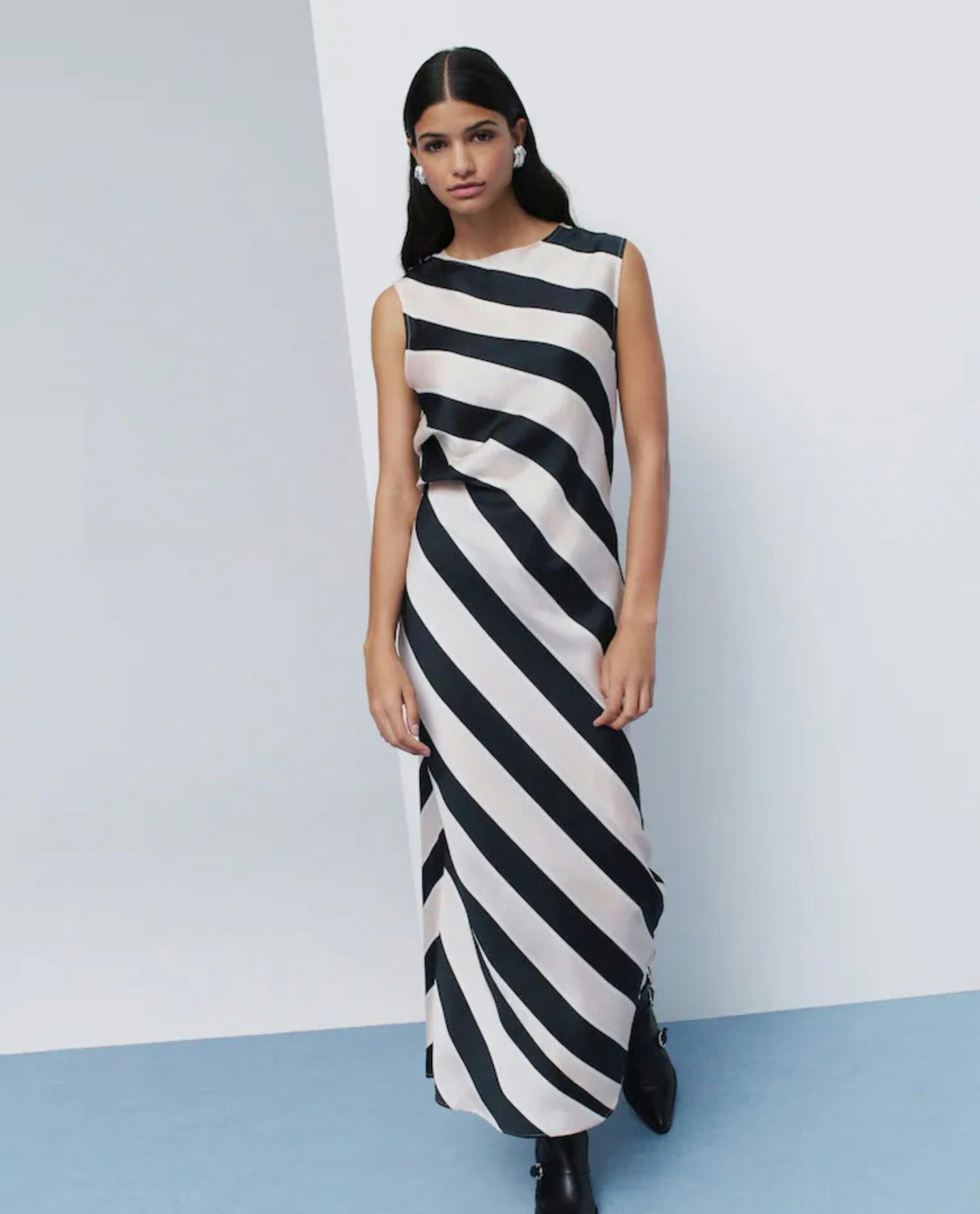 Satin Drape Waist Detail Midi Dress